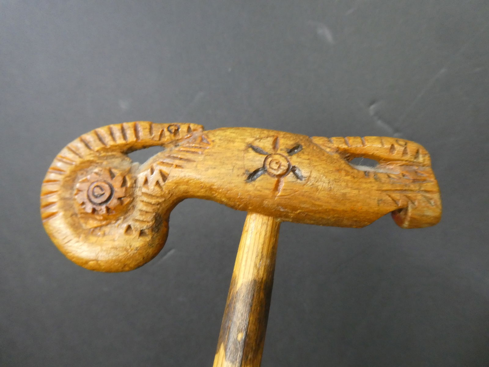 Vintage Spotted Wood & Carved Whistle Handle Walking Stick Cane (1 of 8)