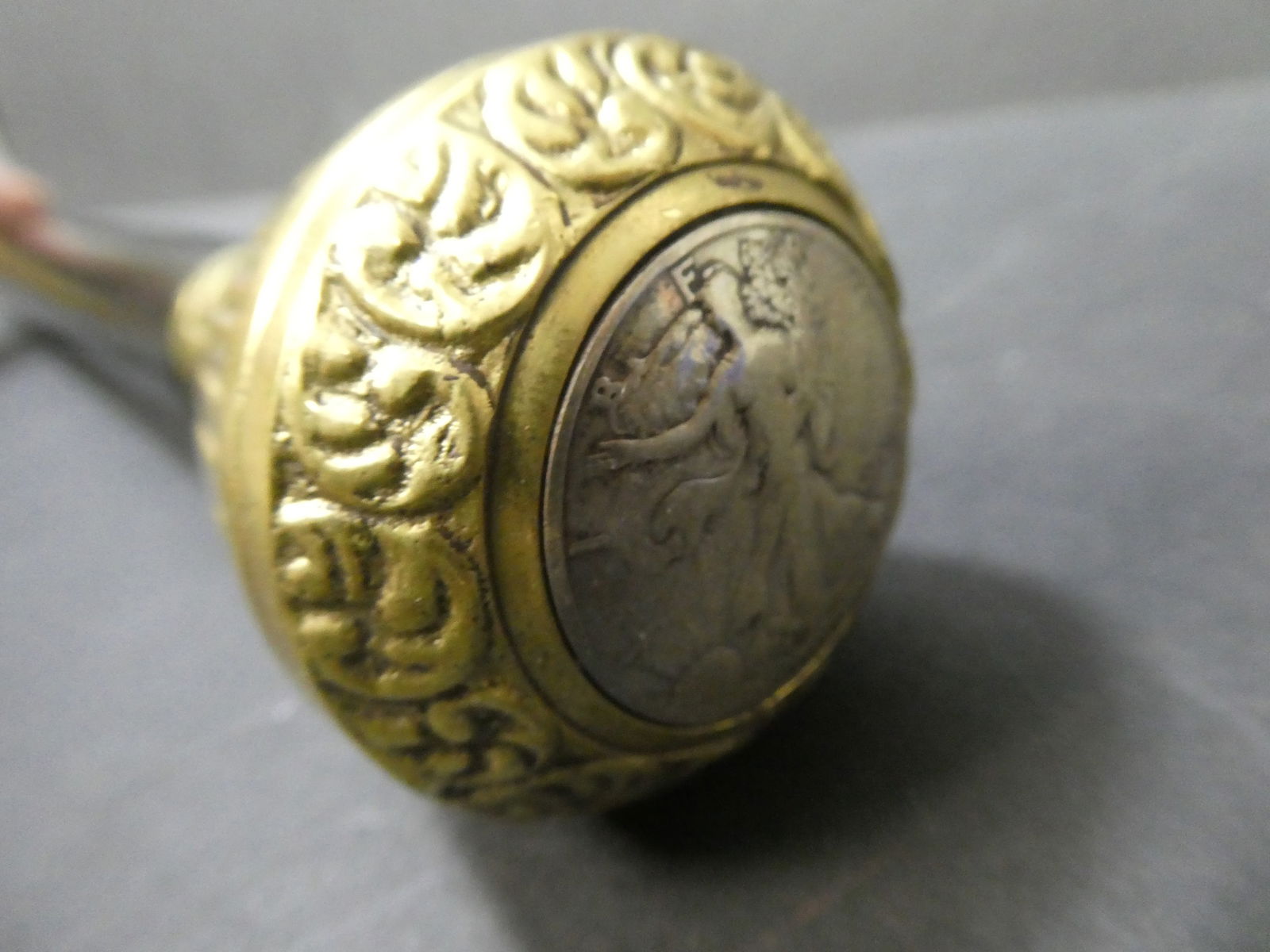 Vintage Walking Stick Cane w/ Brass & Silver Dollar Handle (1 of 7)