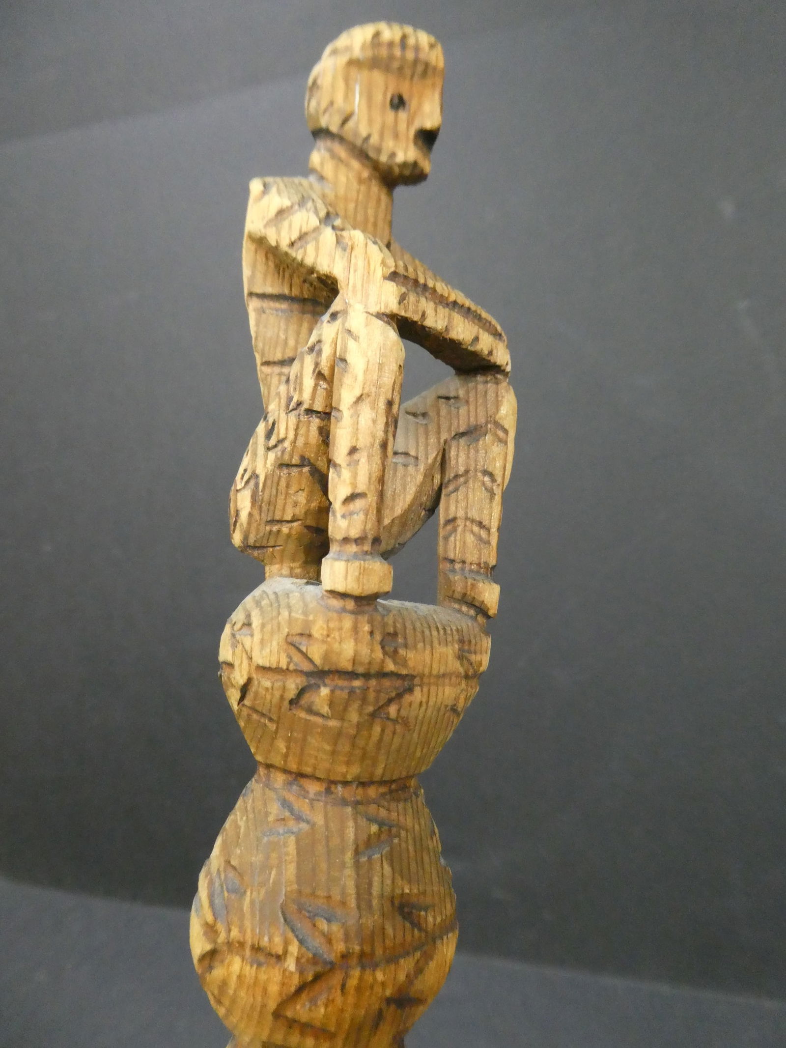 Vintage African Tribal Seated Man Carved Wood Walking Stick Cane (1 of 9)