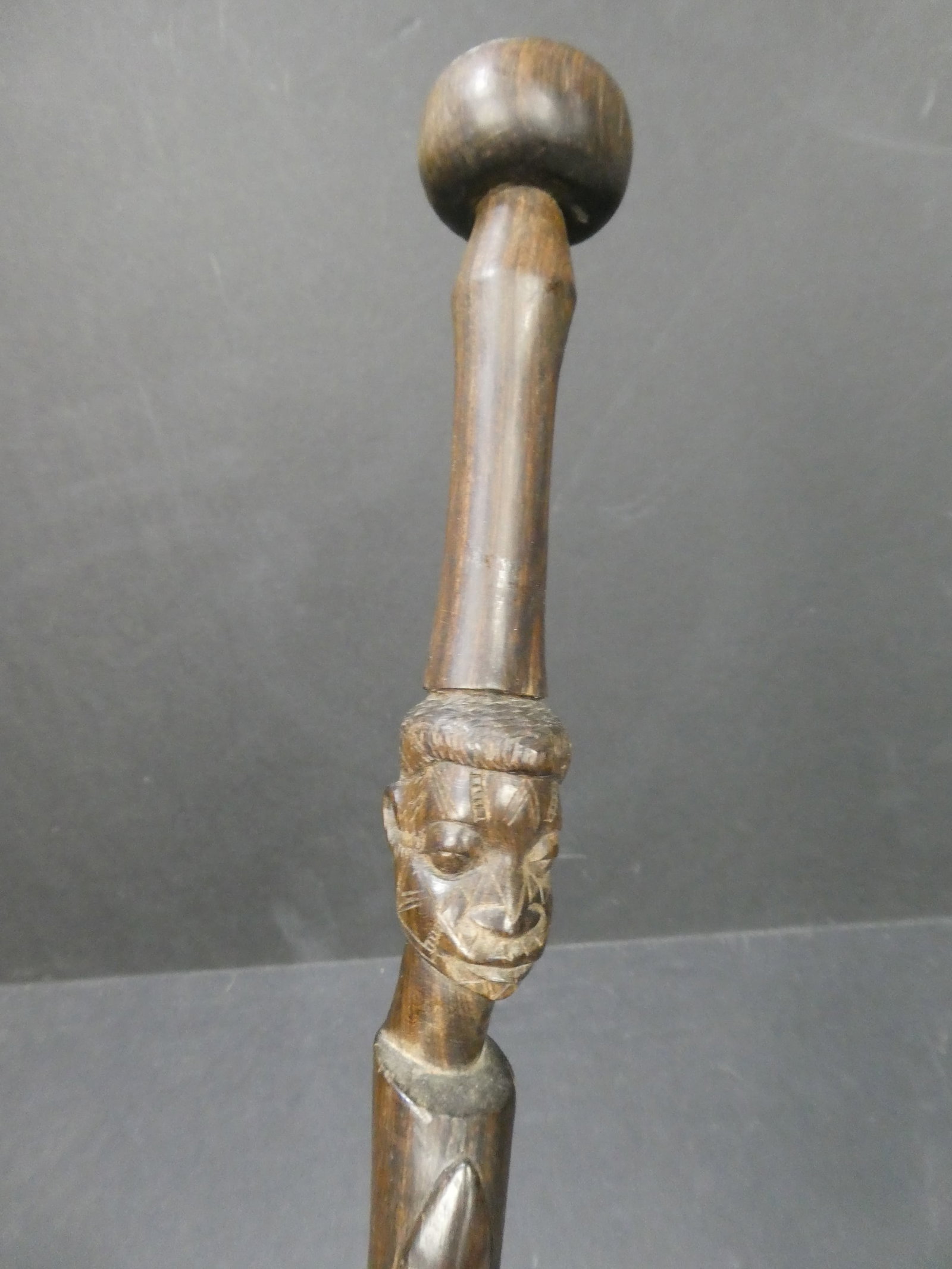 Vintage African Tribal Carved Wood Cane Walking Stick of Man & Snake (1 of 9)