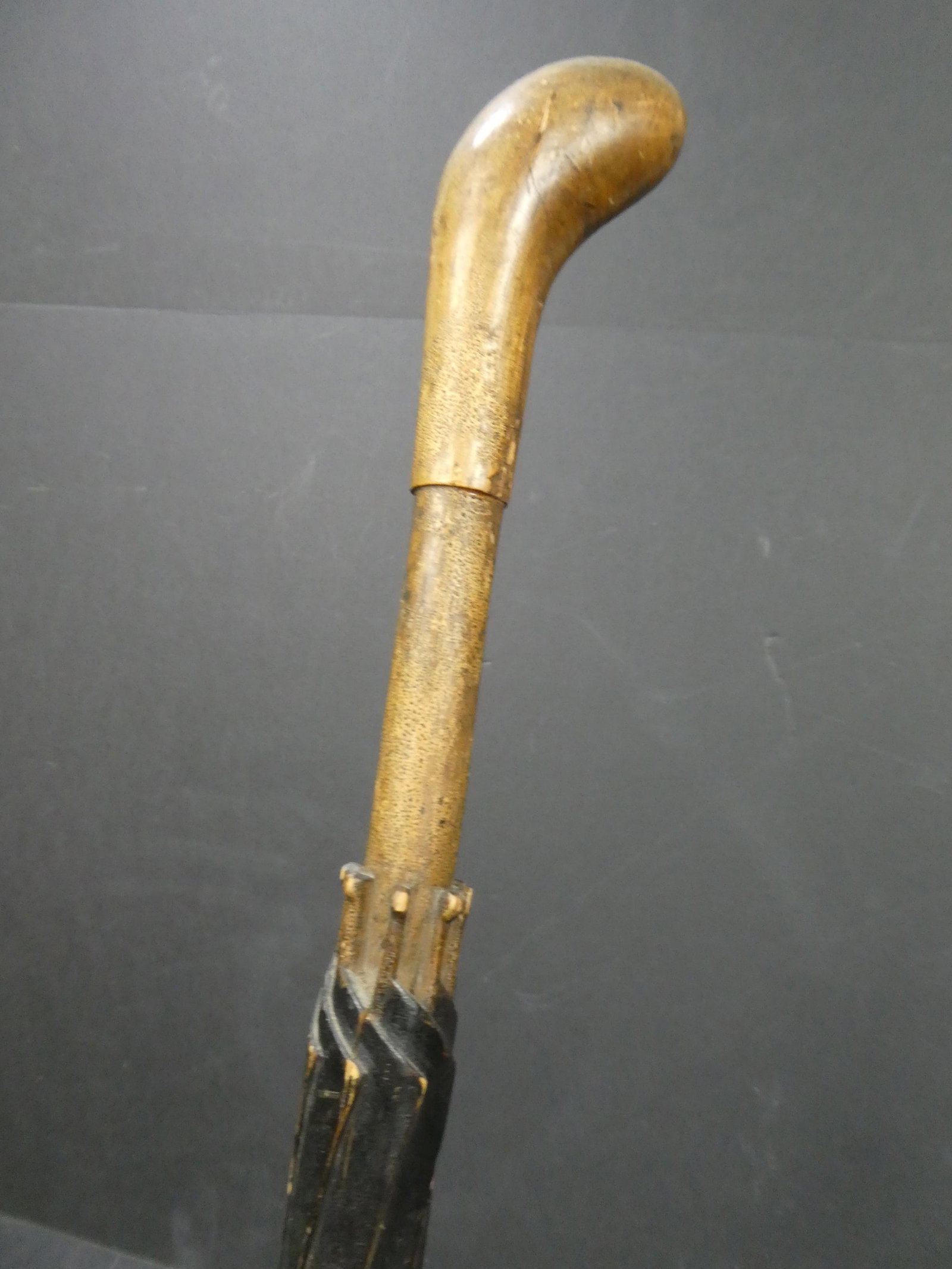 Vintage Carved & Painted Wood Walking Stick Cane in Shape of Umbrella (1 of 7)