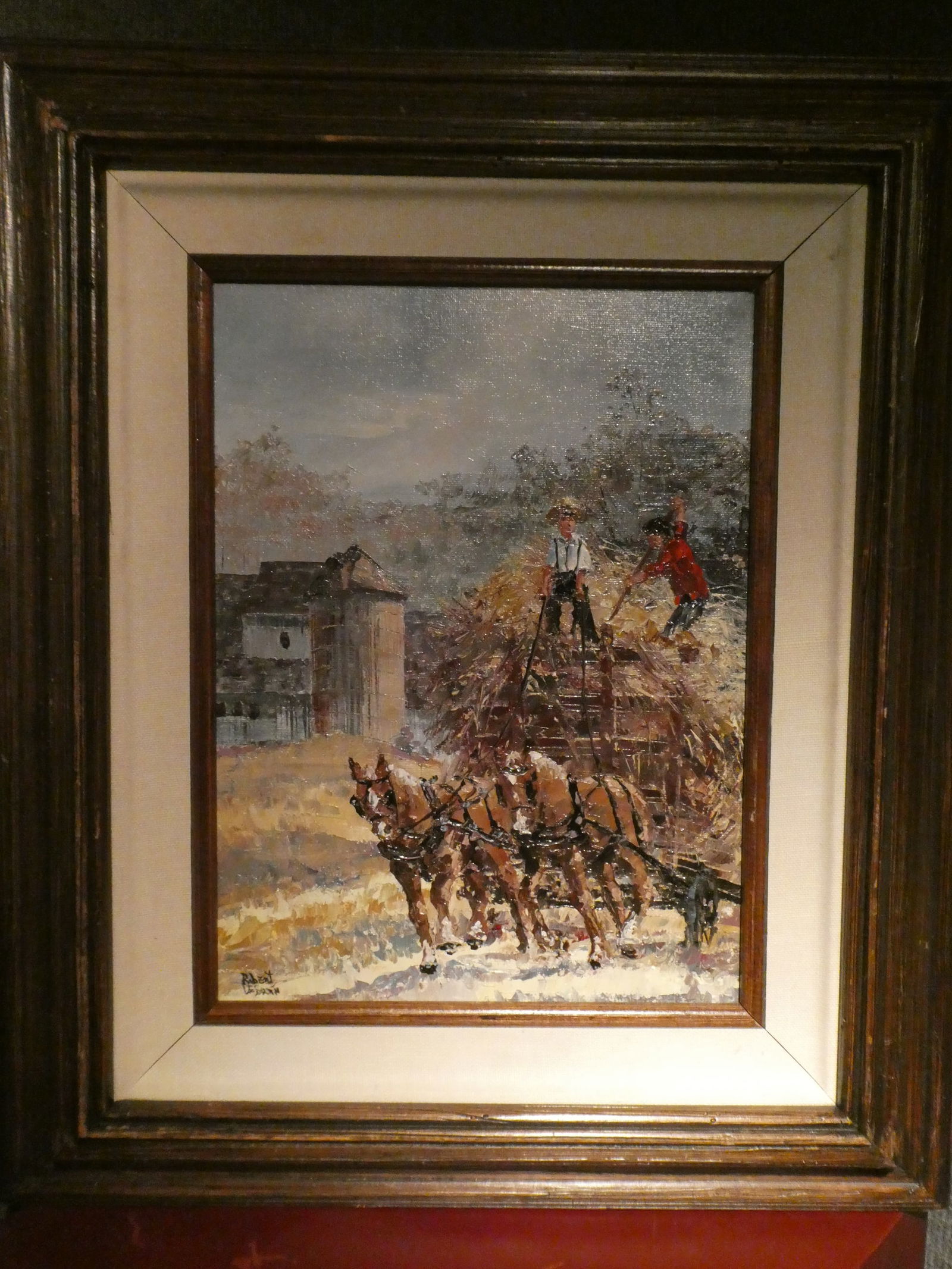 Robert Lebron Hay Ride Oil Painting: Robert Lebron Hay Ride Oil Painting. Born 1928-2013 <br> **NOTE** This is a remote sale. Buyer must arrange pick up or shipping from Rochester Michigan. A couple pack and ship places include: UPS S