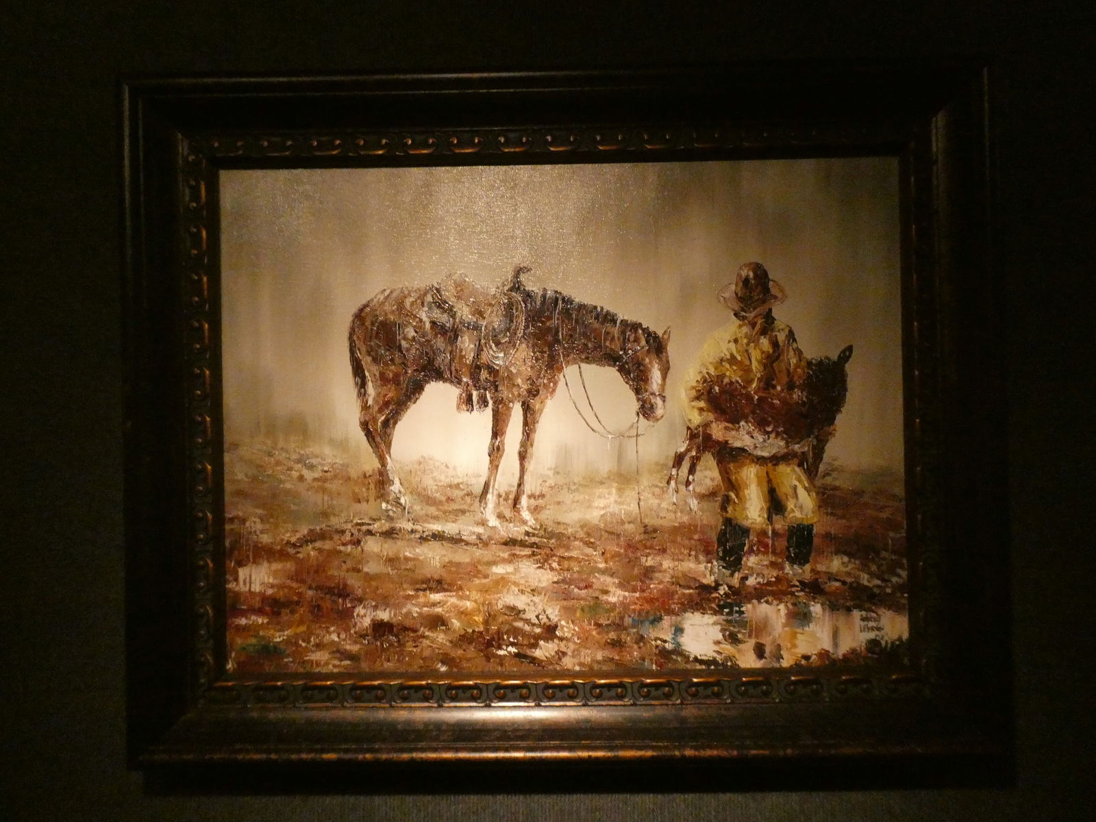 Robert Lebron Cowboy & Horse Oil Painting: Robert Lebron Cowboy & Horse Oil Painting <br> **NOTE** This is a remote sale. Buyer must arrange pick up or shipping from Rochester Michigan. A couple pack and ship places include: UPS Store 145 S