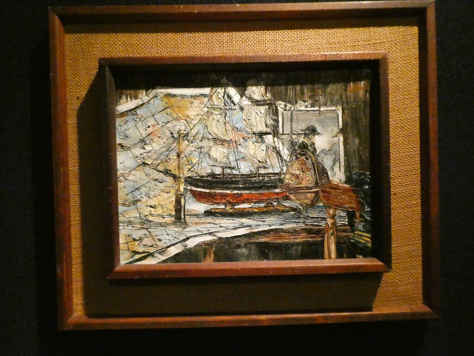 Robert Lebron Map & Ship Oil Painting: Robert Lebron Map & Ship Oil Painting. English artist, Born 1917 to 2000 <br> **NOTE** This is a remote sale. Buyer must arrange pick up or shipping from Rochester Michigan. A couple pack and ship