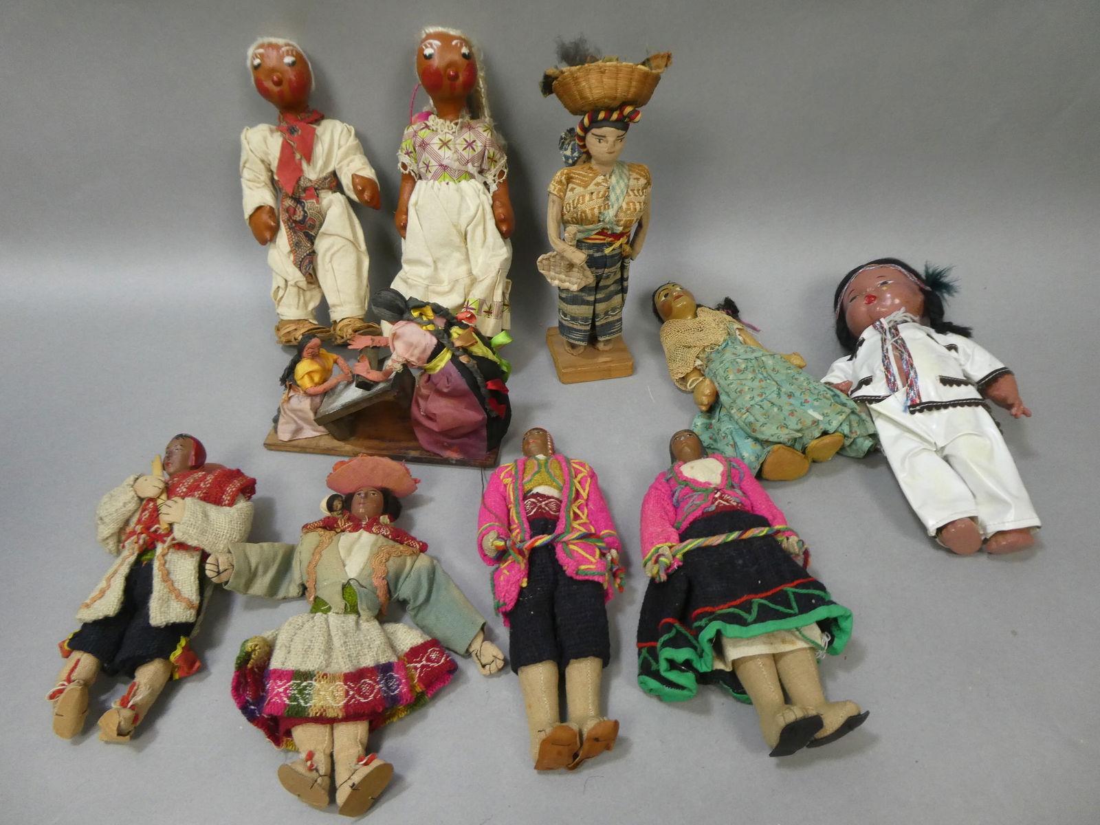 Lot 10 Vintage Assorted American Native Mexican Indian & South American Dolls (1 of 9)
