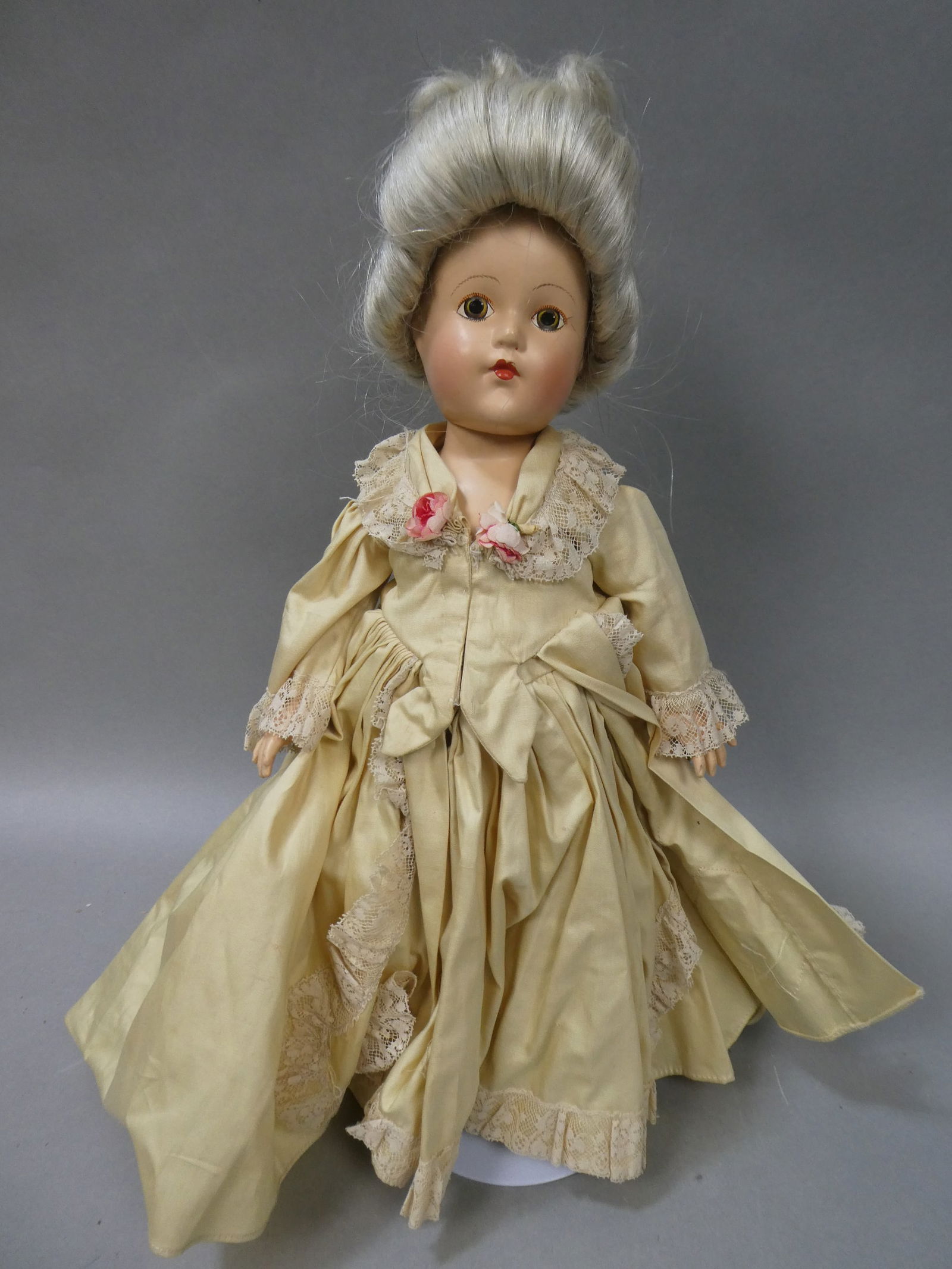 Vintage Effanbee Anne- Shibley Composition Doll: Vintage Effanbee Anne- Shibley Composition Doll with original clothes. Measurements in inches: 14 high Condition:Has thin crazing to head, head little loose. General wear to clothes Shipping:We offer