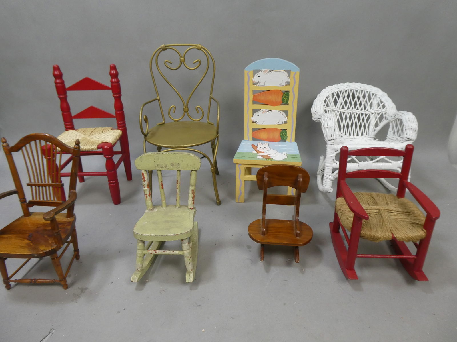Lot 8 Child's Doll Miniature Wooden Chairs & Rocking Chairs (1 of 11)