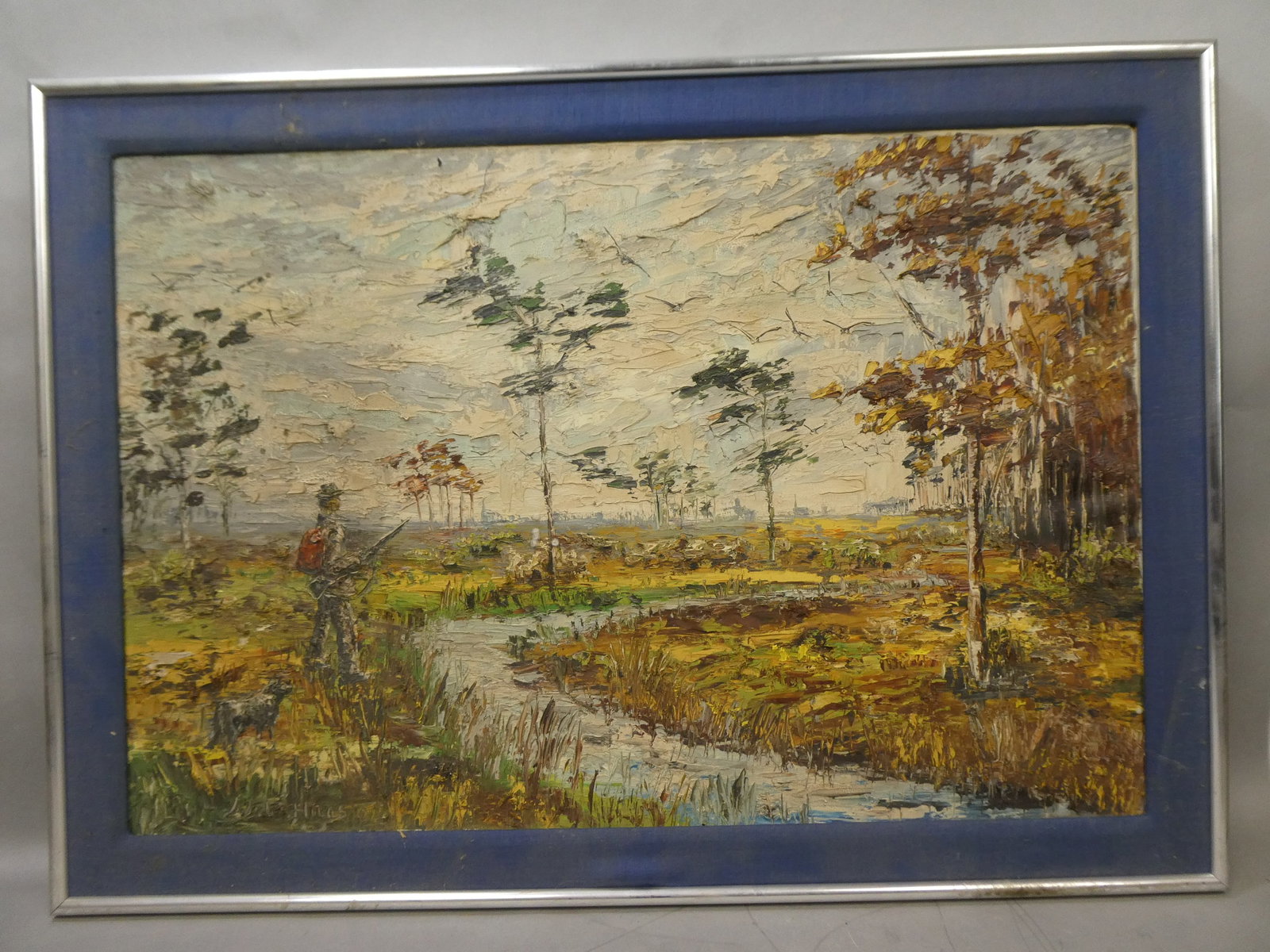 1967 Signed ? Haas Brabant Holland Impressionist Hunter Scene Oil Painting: 1967 Signed ? Haas Brabant Holland Impressionist Hunter Scene Oil Painting on canvas. Signed and dated lower left and Brabant Holland lower right. Measurements in inches: 41 x 29, image: 35 x 24 Condi