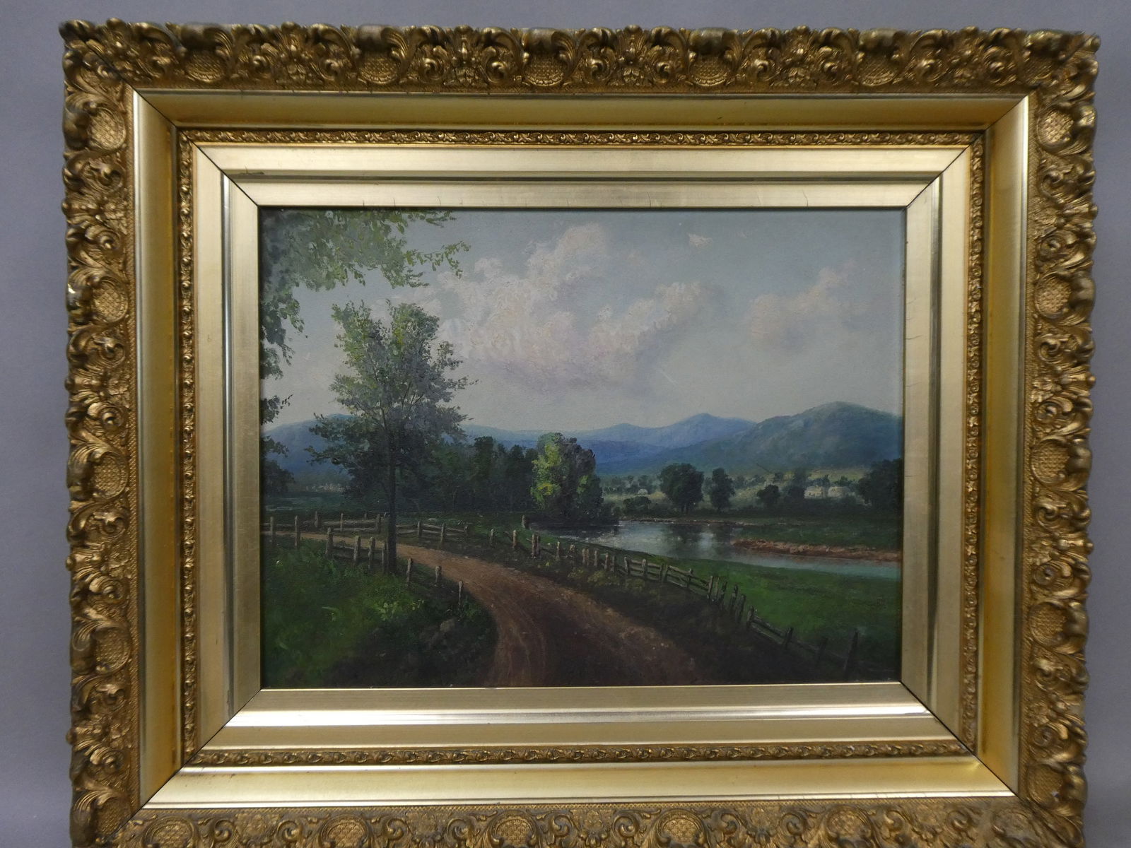 Unsigned Antique Country Road Landscape Oil Painting (1 of 15)