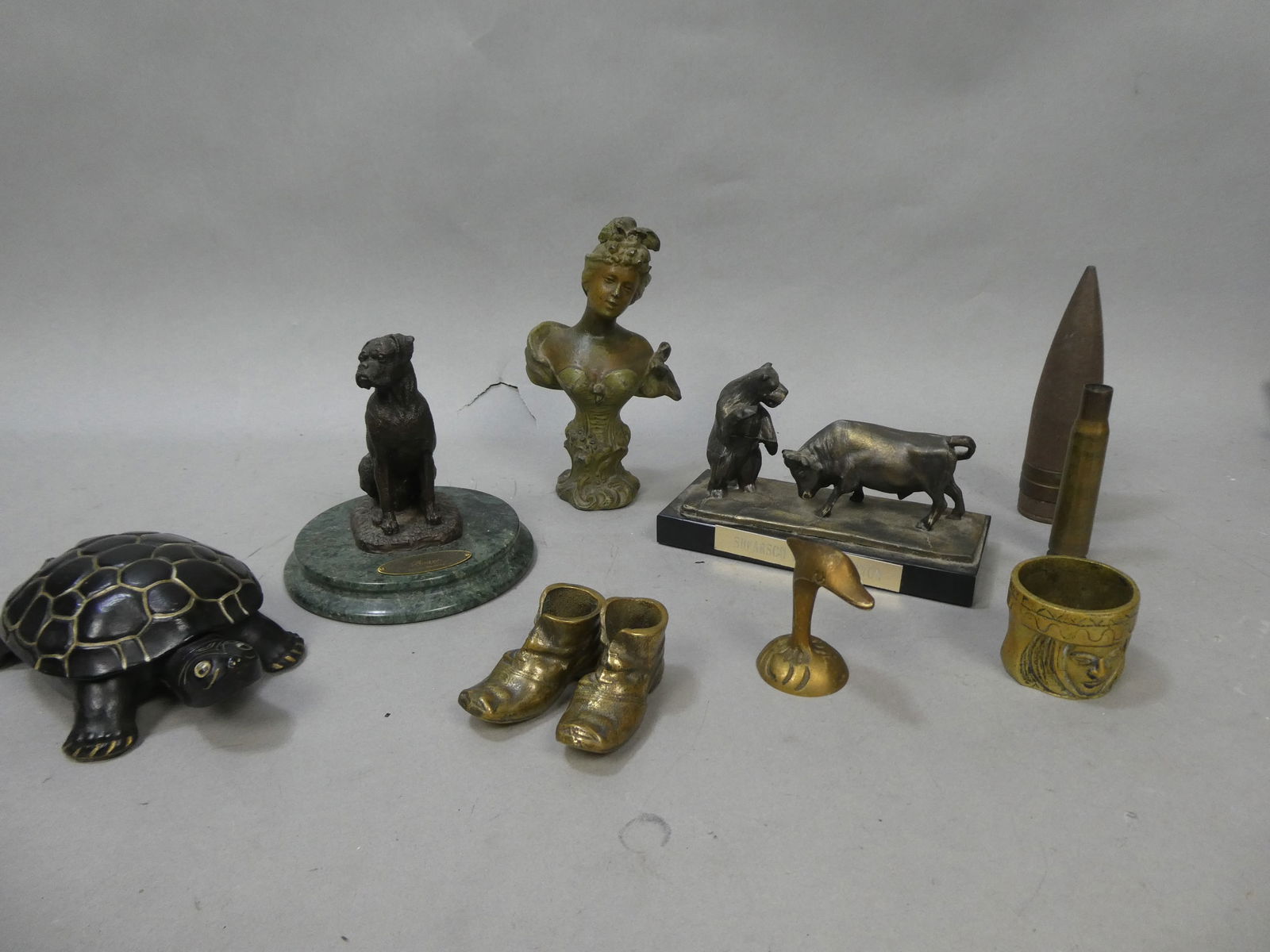 Lot Assorted Bronze Brass & Metal Sculptures Dog Bull Turtle Bust Shoes etc (1 of 8)