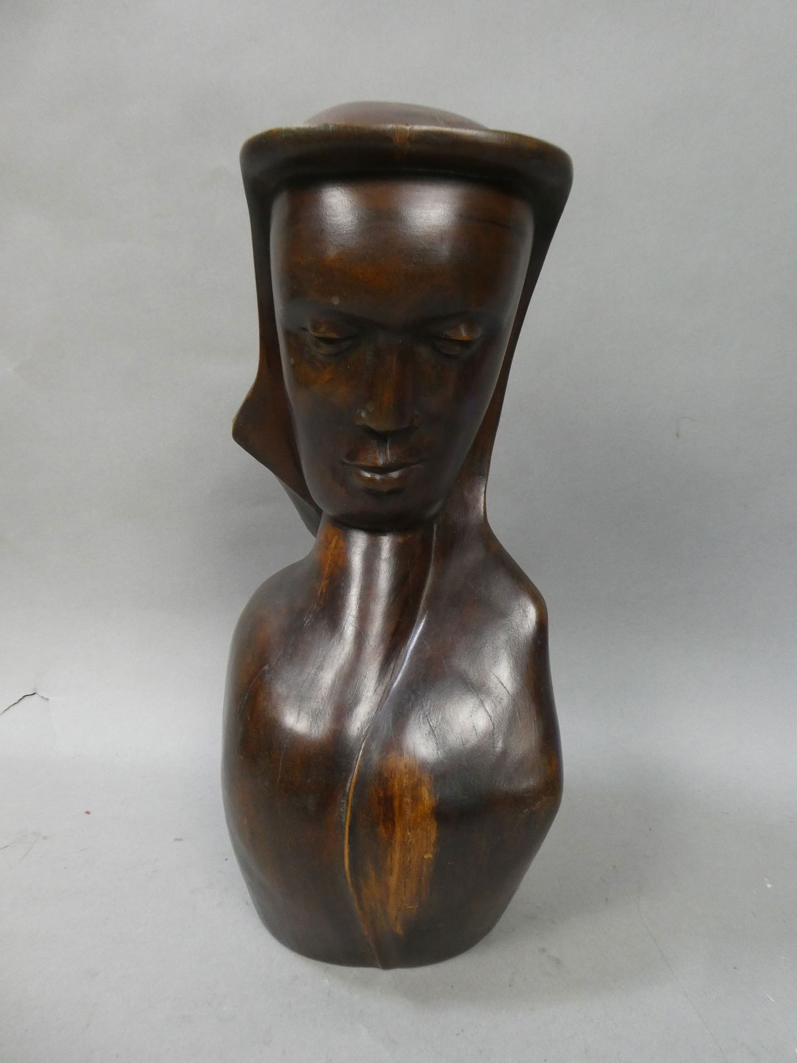 Vintage Signed PJN Charles Carved Wood Bust of Haiti Serce Woman (1 of 7)