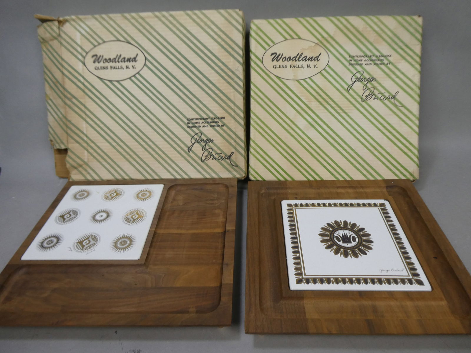Pair MCM Mid-Century Woodland George Briard Wood & Tile Cheese Trays (1 of 8)