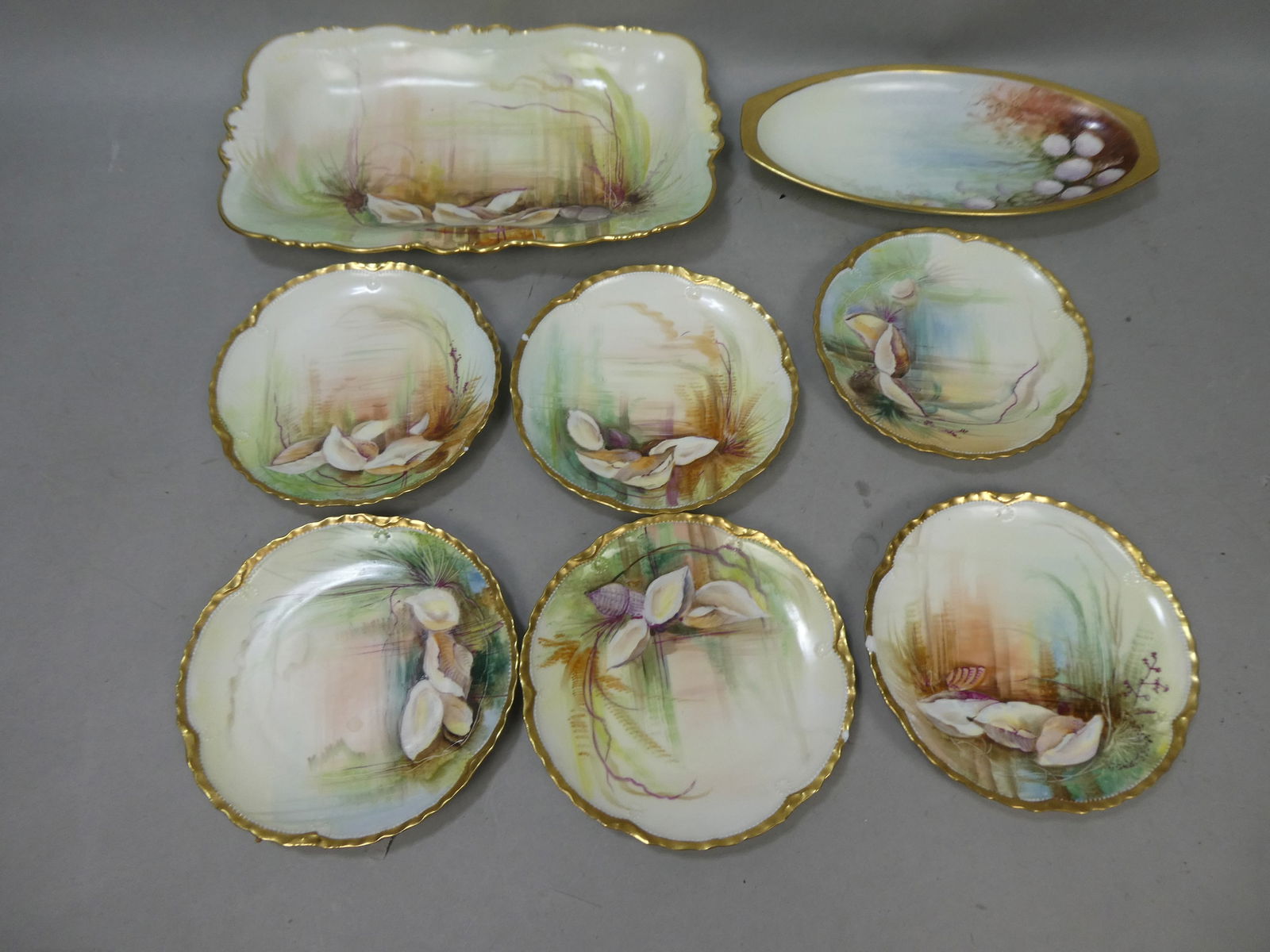 Set 8 Hand Painted Limoges France Fish Set w/ 2 Platters & 6 Plates (1 of 10)