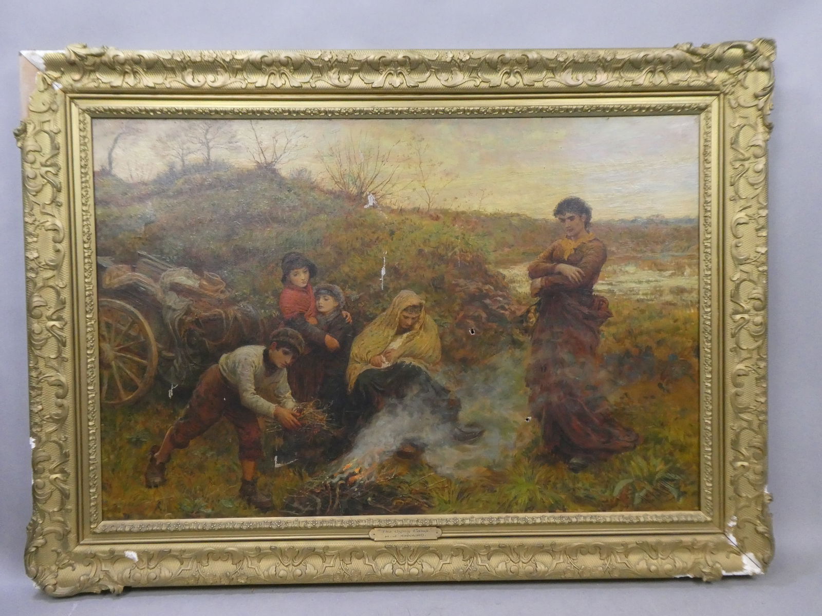 LARGE Henry John Kinnaird c1880 Gypsy Camp Oil Painting Listed artist (1 of 19)