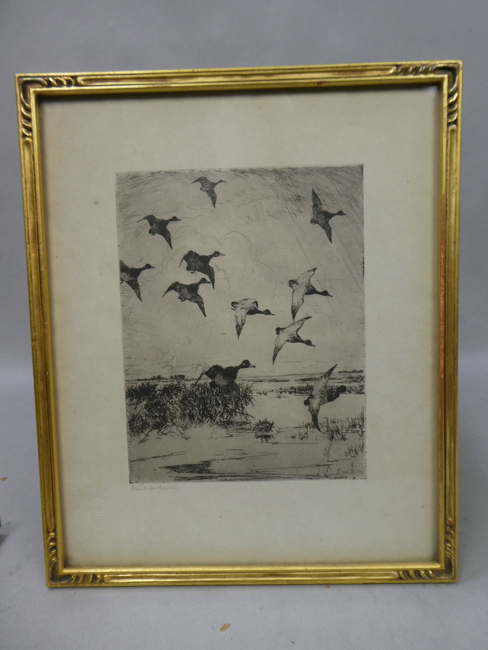 Antique 1919 Frank Weston Benson Flying Ducks B&W Etching (1 of 14)