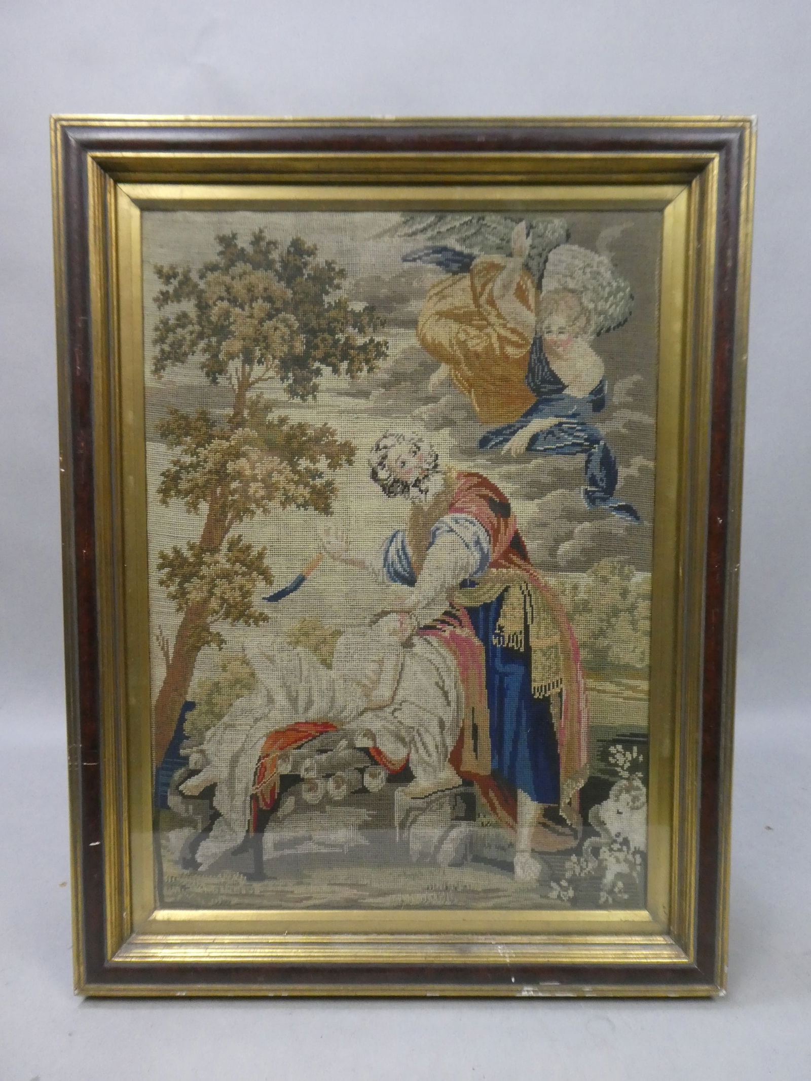 Antique Hand Embroidered Needlepoint Abraham Angel Sacrifice of Isaac (1 of 12)