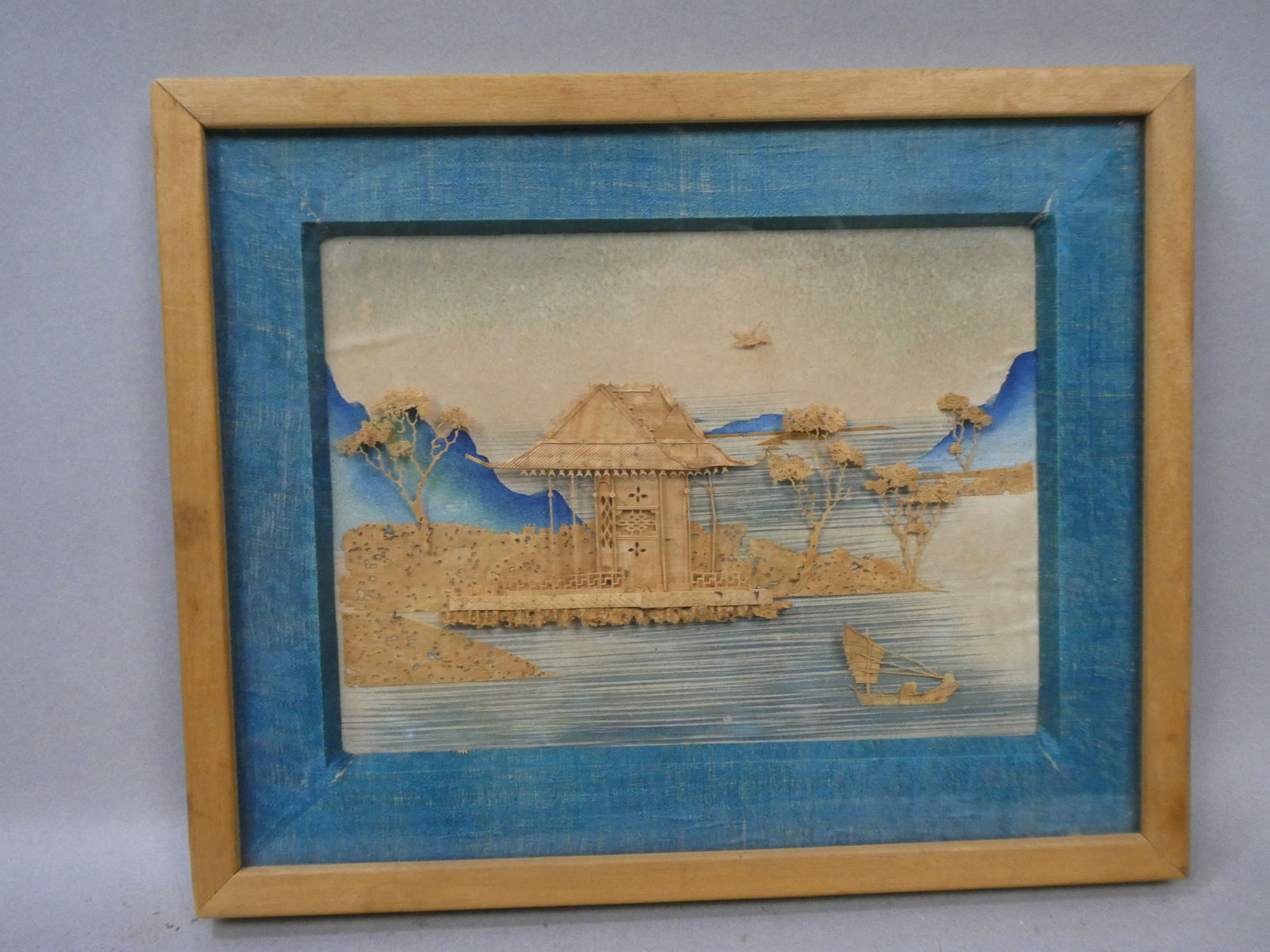 Antique Chinese Cork Art Shadow Box Framed Picture (1 of 11)