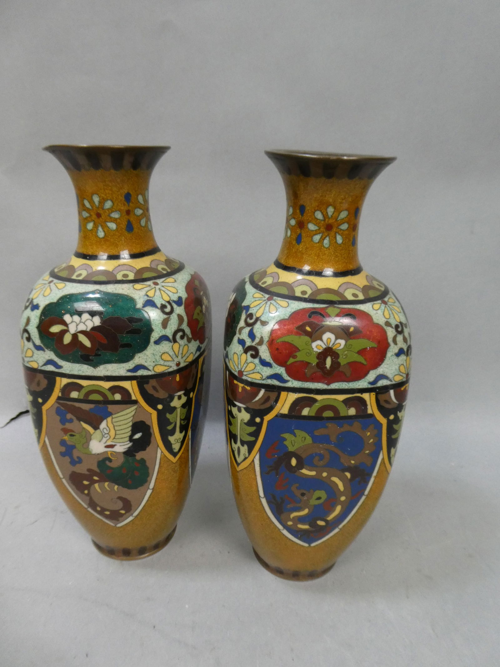 Pair c1920's Japanese Cloisonne Enamel Copper Vases (1 of 10)