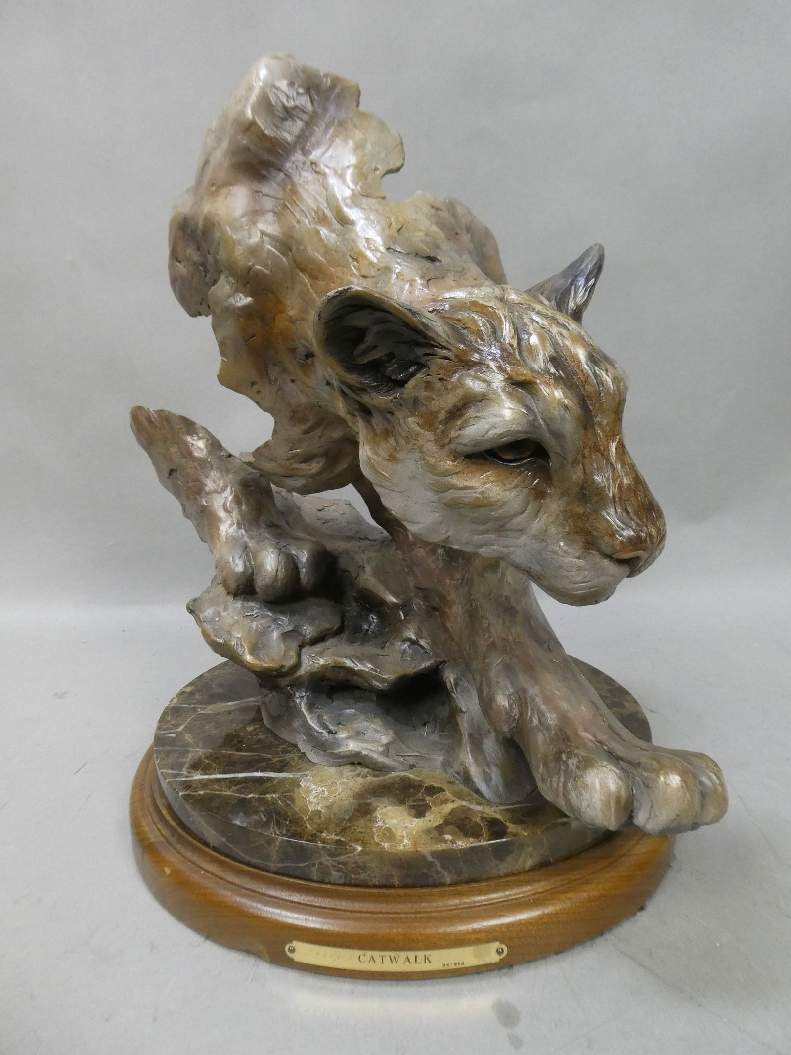 Stephen Herrero Ltd Ed Puma Sculpture on Marble & Wood Base (1 of 8)
