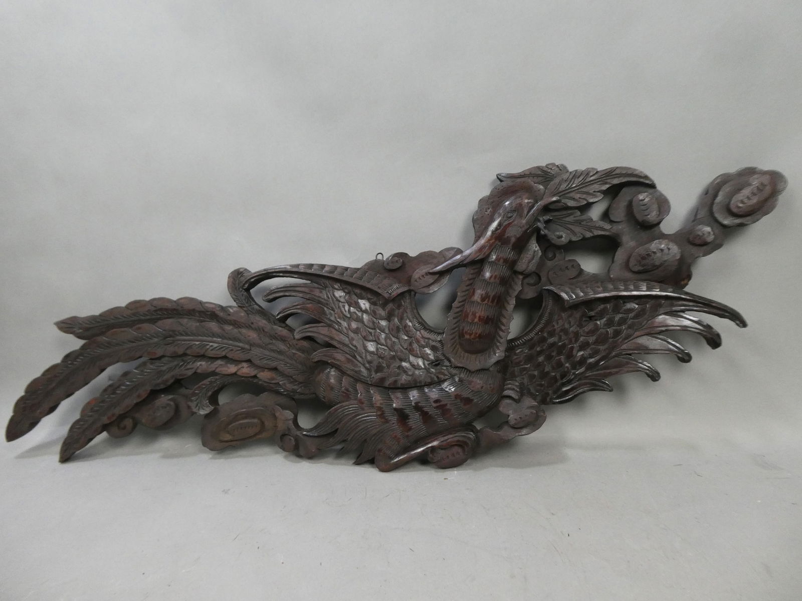 Late 19th Century Chinese Carved Wood Large Phoenix  Wall Plaque (1 of 8)