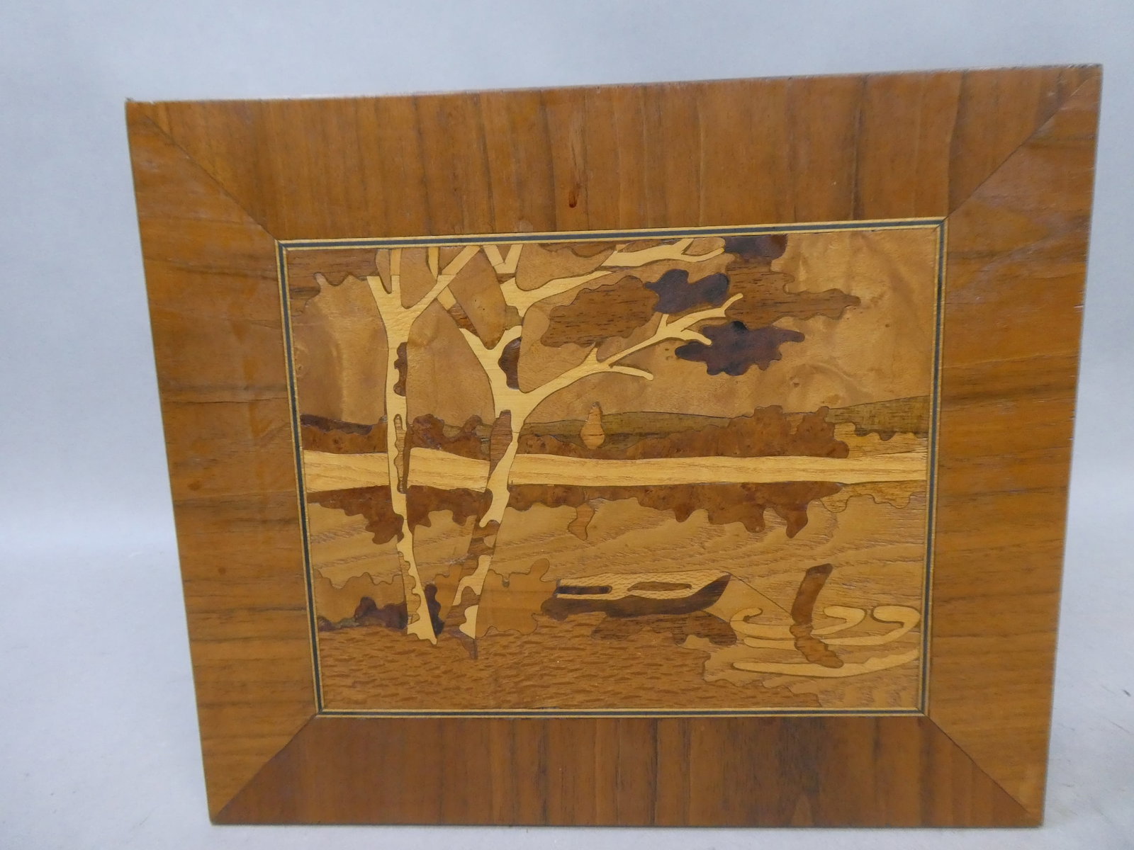 1975 Arthur Laederach Birches Inlaid Marquetry Wall Plaque: 1975 Arthur Laederach Birches Inlaid Marquetry Wall Plaque with info about piece on the reverse. Measurements in inches: 12 x 10 Condition:Good with no problems Shipping:We offer in-house shipping. It