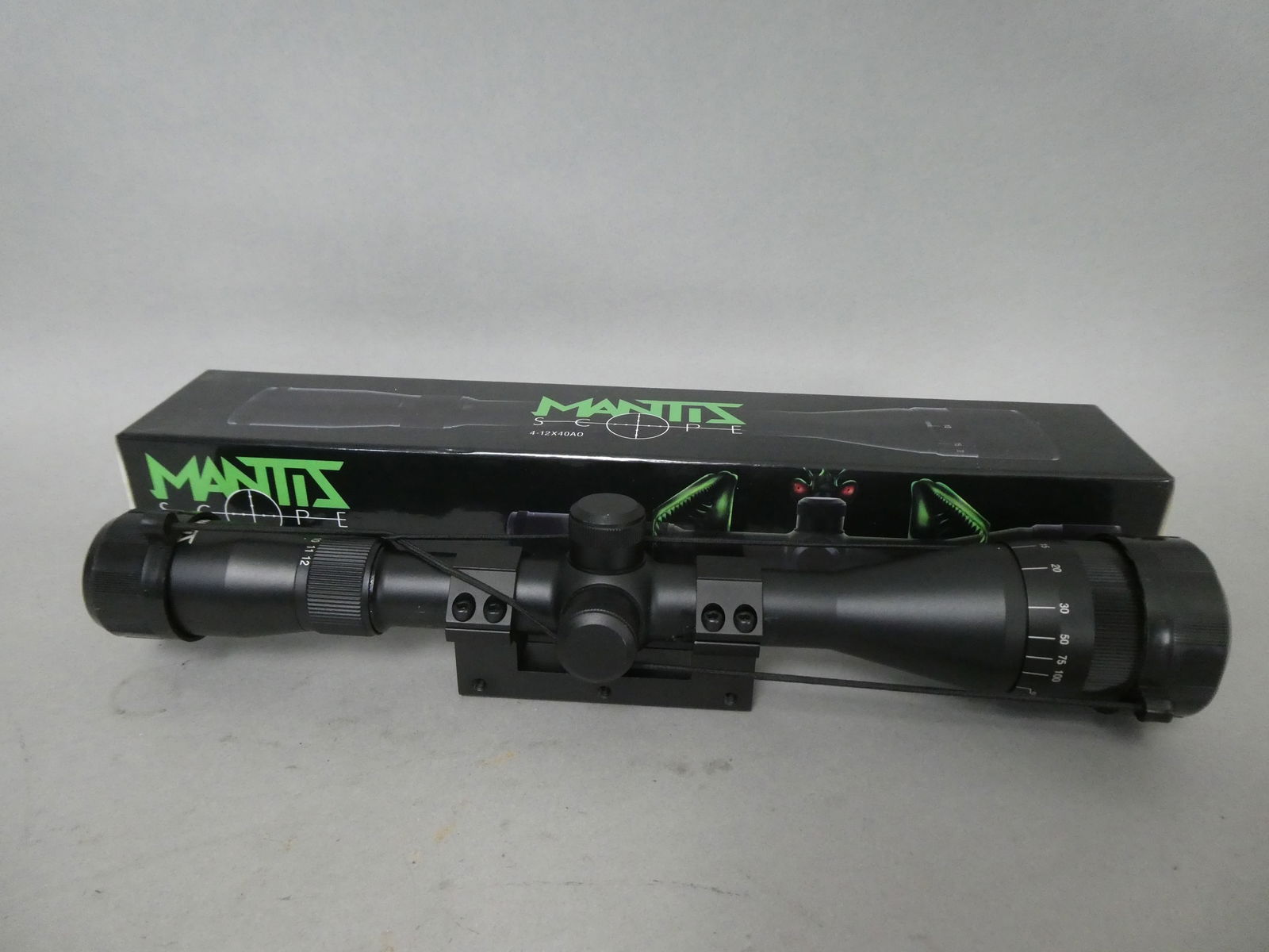 NEW Mantis 4-12x40 AO Rifle Scope Mil-Dot Reticle 1/4 MOA 1 Tube Fogproof Waterproof: NEW Mantis 4-12x40 AO Rifle Scope Mil-Dot Reticle 1/4 MOA 1 Tube Fogproof Waterproof with box. Measurements in inches: 14 long Condition:New in box, never used Shipping:We offer in-house shipping. Ite