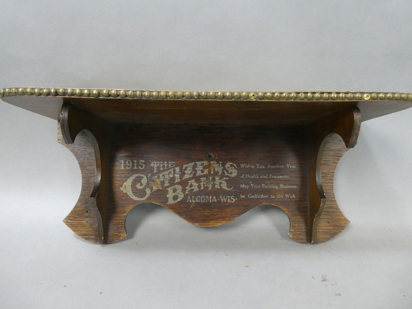 1915 Citizen's Bank Alcoma WI Oak Wood Display Shelf (1 of 6)