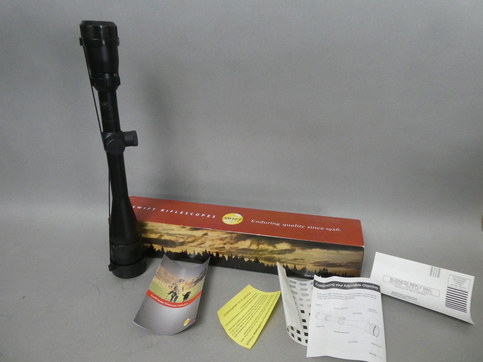 NEW Swift Premier Air Gun Riflescope Model SRP686M 6.5-20X 44mm: NEW Swift Premier Air Gun Riflescope Model SRP686M 6.5-20X 44mm with box and paperwork. Measurements in inches: 16 1/2 long Condition:New in box, never used Shipping:We offer in-house shipping. Item(s