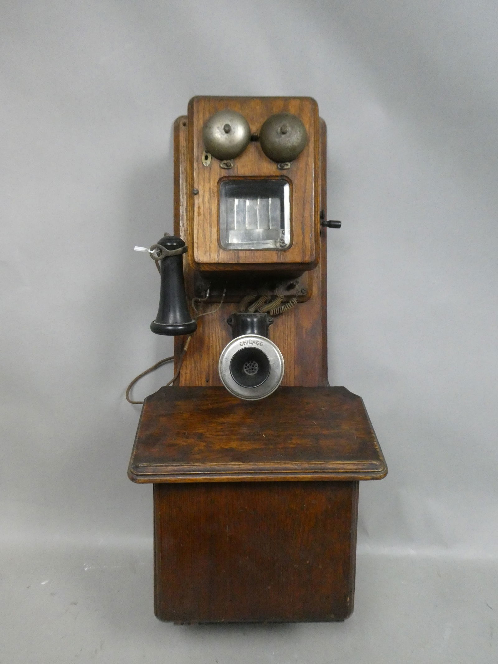 Antique c1905 Chicago Electric Supply Oak Candlestick Wall Telephone w/ Window (1 of 12)