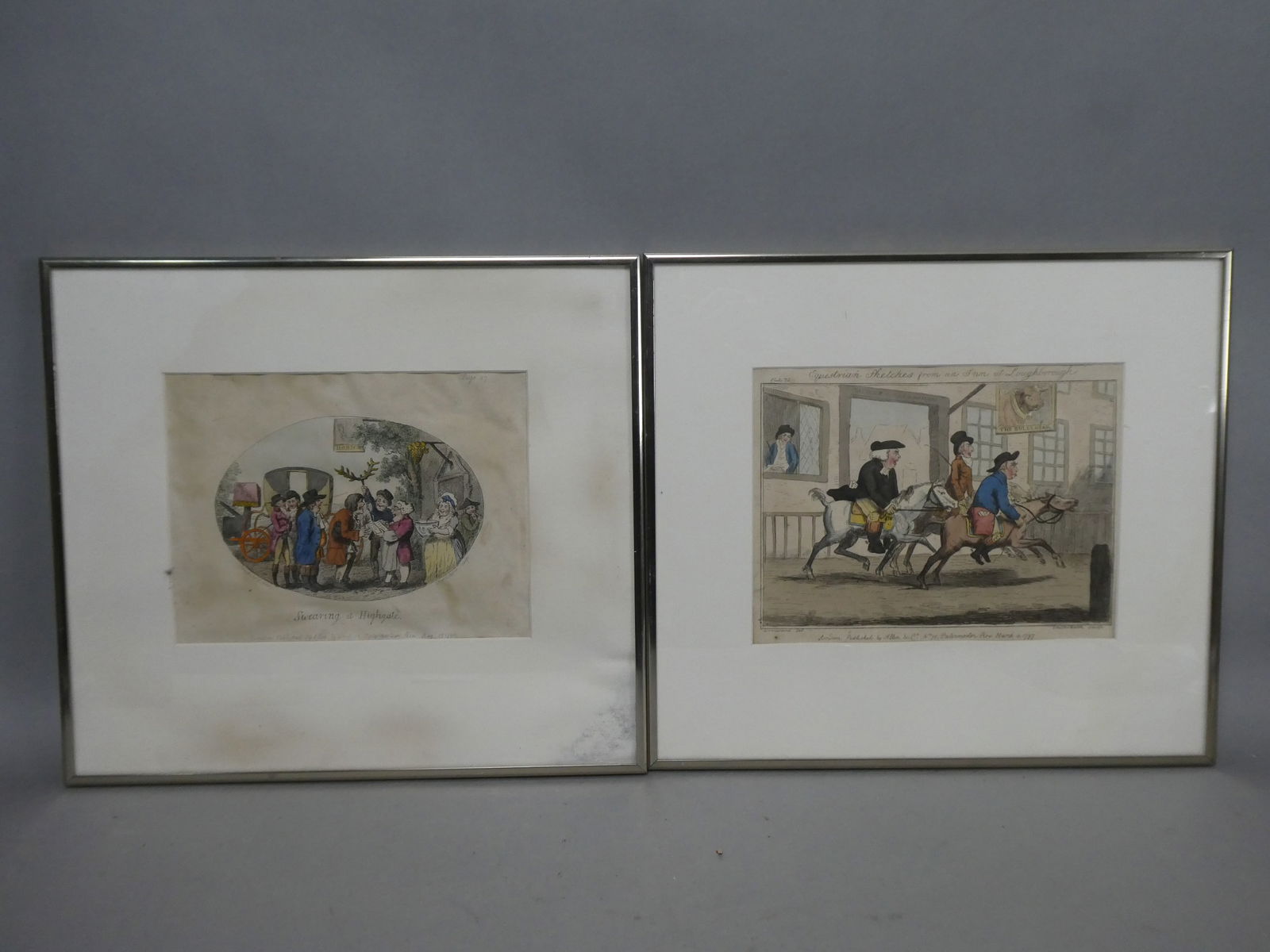 1796 & 1797 Isaac Cruikshank Engravings Swearing at Highgate & Equestrian Sketches (1 of 14)
