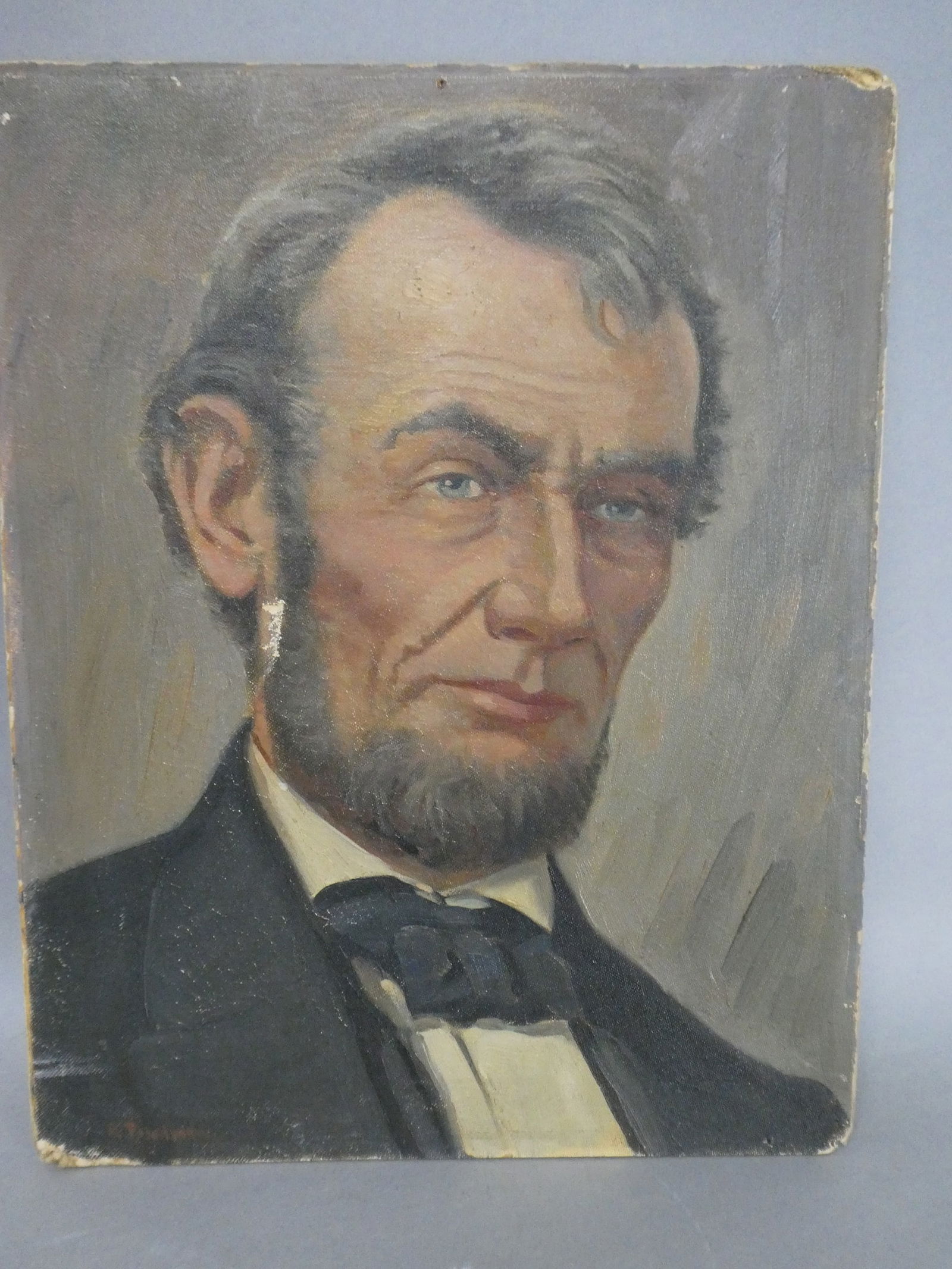 c1920's Arnold Friedman Oil Painting of Abraham Lincoln: c1920's Arnold Friedman Oil Painting of Abraham Lincoln on board. Not framed. Signed lower left. Measurements in inches: 11 x 14 Condition:Has paint wear under ear and along edges Shipping:We offer in