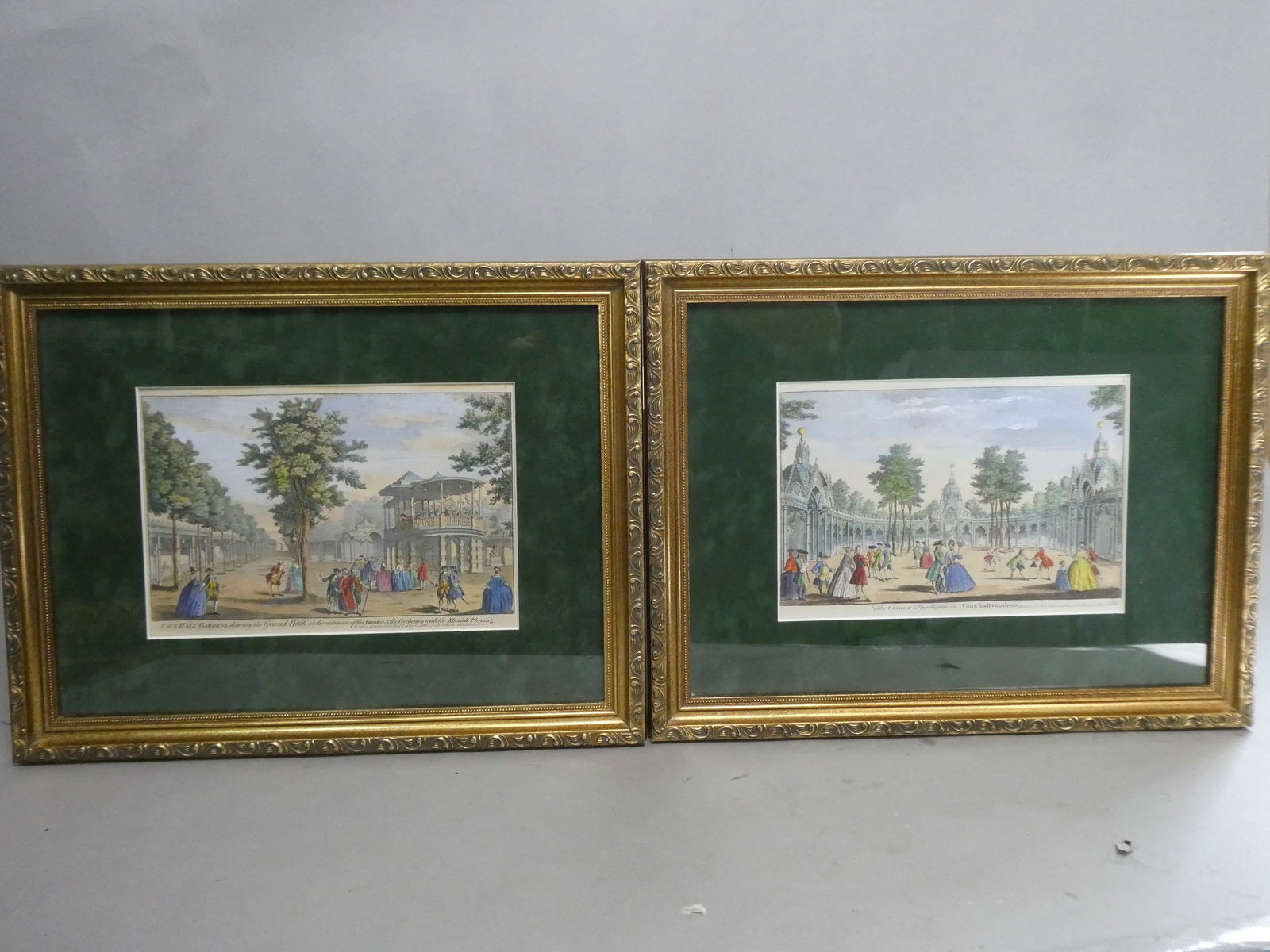 Pair Antique Faux Hall Gardens Robert Sayer Golden Buck Color Engravings (1 of 17)