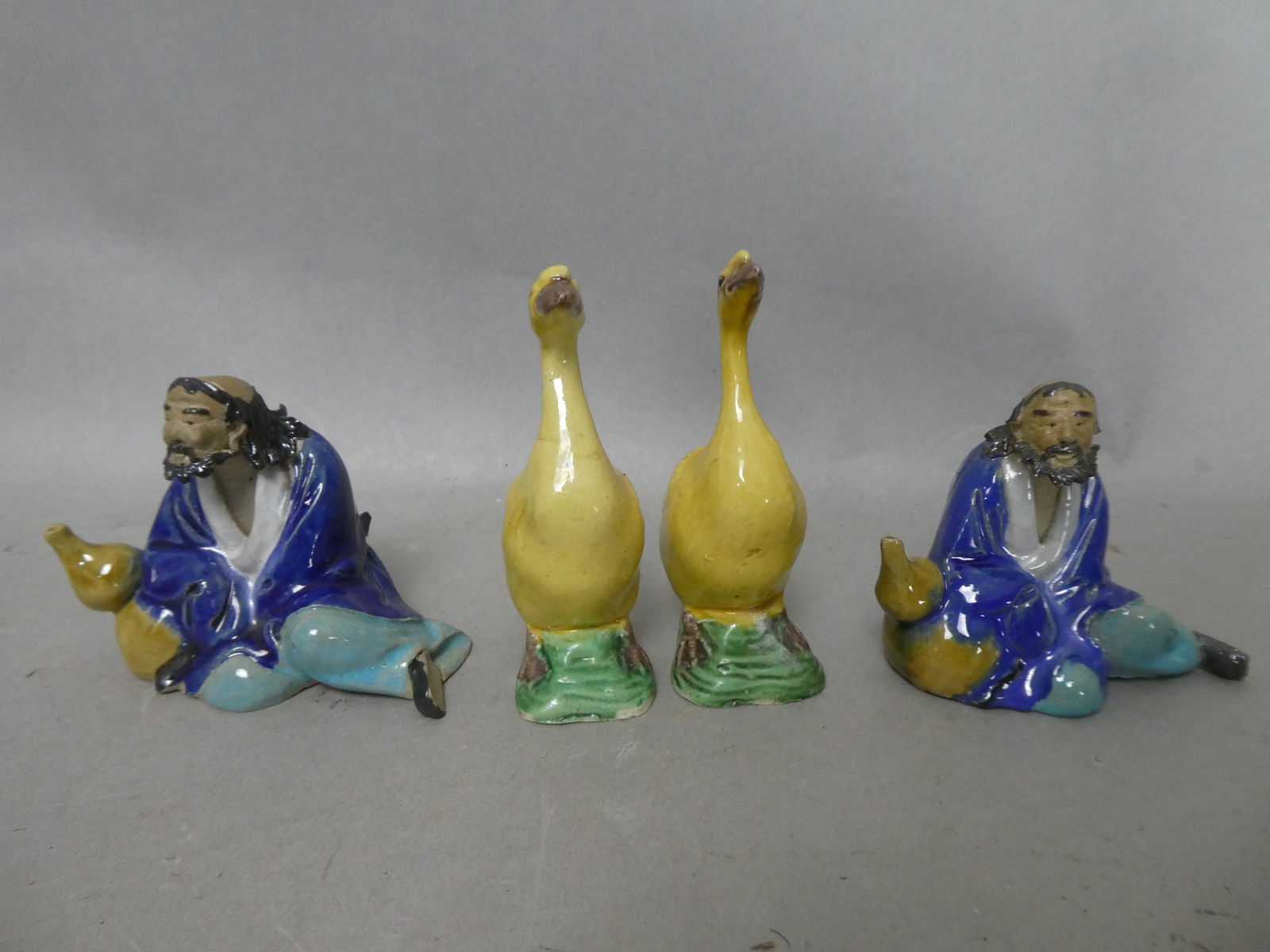1920's Chinese Lot 4 Shiwan Ceramics Geese & Tie Guili Figures (1 of 4)