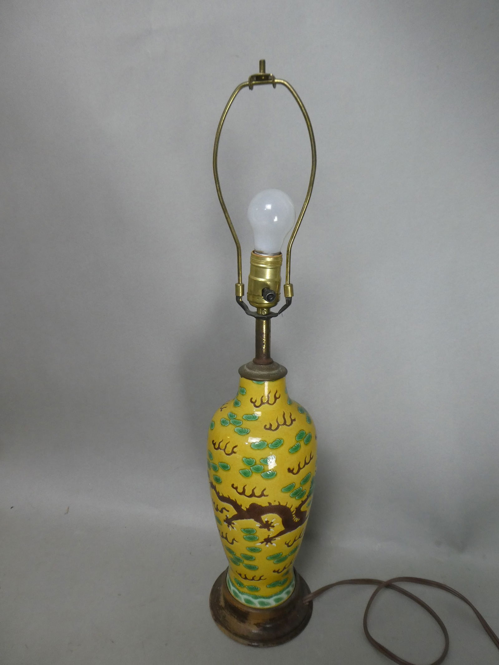 Lake 19th Century Antique Chinese Porcelain Vase in Yellow ground with dragons (1 of 8)