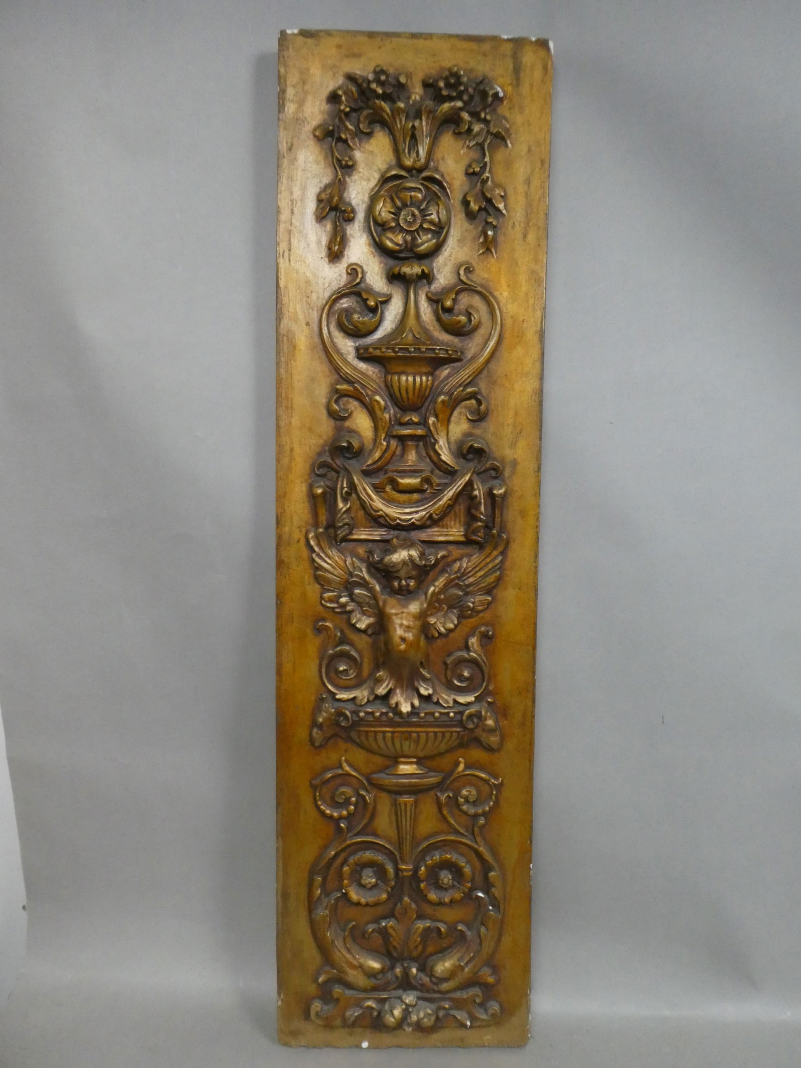 Vintage Italian Renaissance Plaster Relief w/ Cherub Wall Plaque Pilaster (1 of 9)