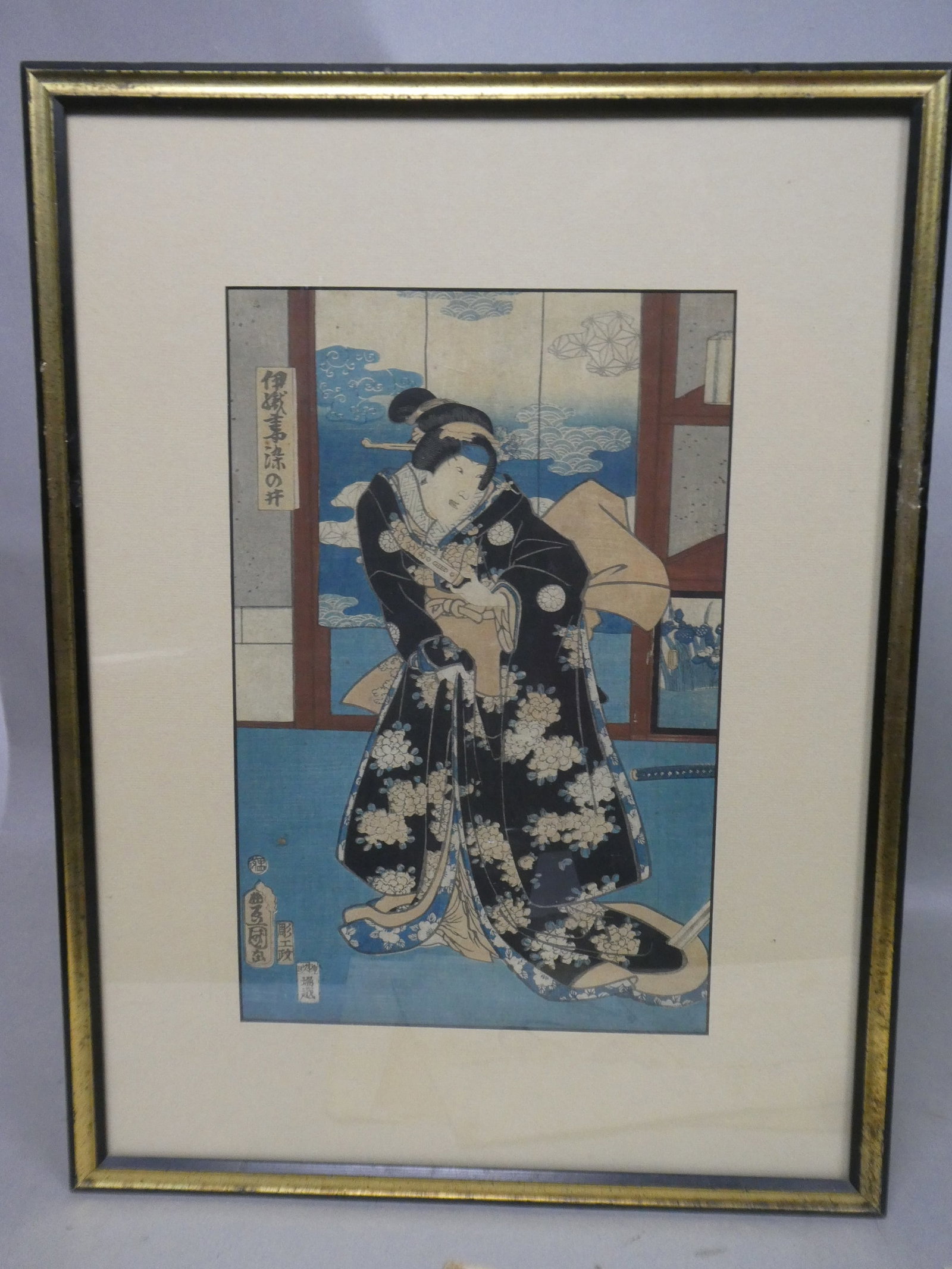 Original 19th Century Utagawa Toyokuni III Japanese Woodblock Print Kabuki Actor: Original 19th Century Utagawa Toyokuni III Japanese Woodblock Print Kabuki Actor. Framed under glass. Measurements in inches: 16 x 21, image: 9 x 14 Condition:Has some light foxing Shipping:We offer i