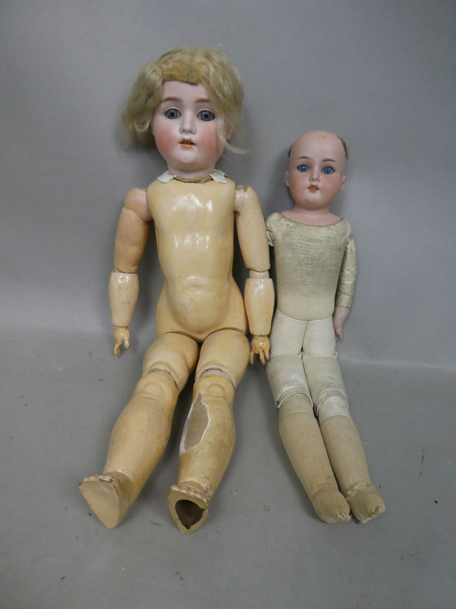 Pair Antique Porcelain Head Soft Body Dolls Armand Marseille 370 & Simon & Halbig 1900 (1 of 7)