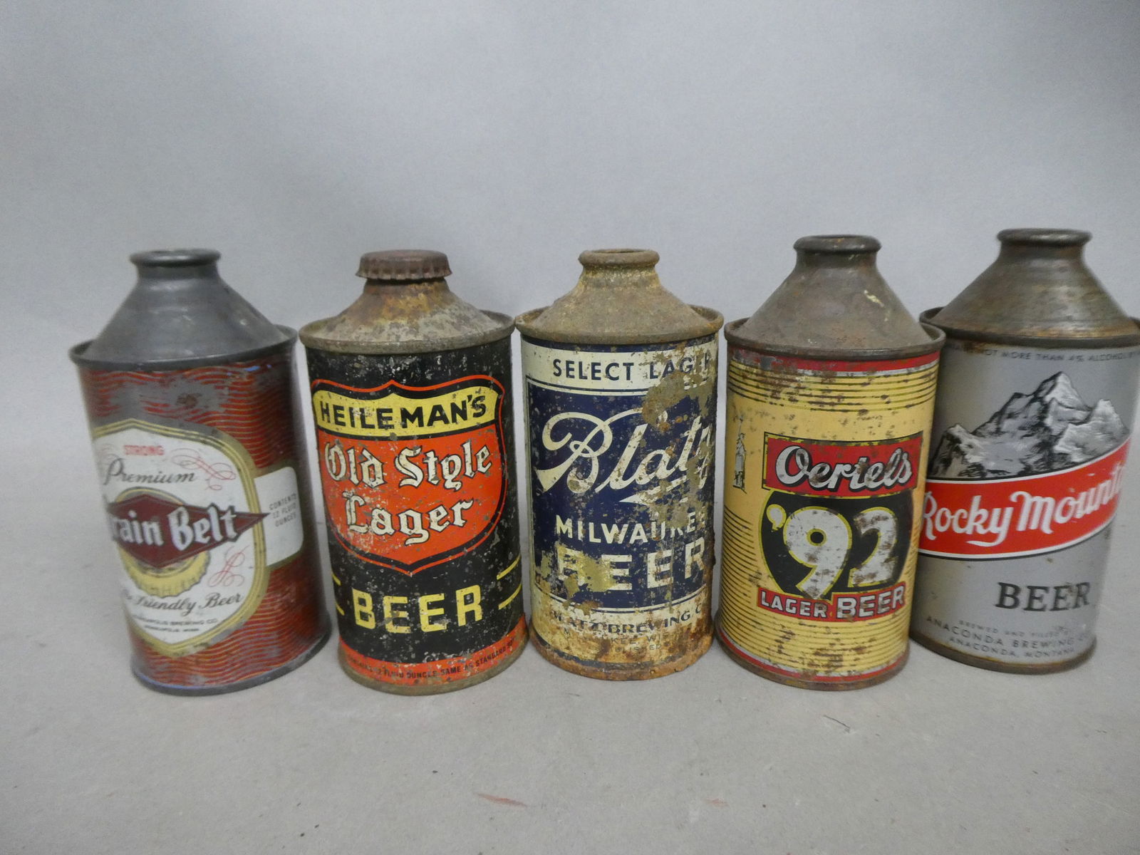 Lot 5 Cone Top Beer Cans Rocky Mountain Oeriels 92 Blatz Old Style & Grain Belt (1 of 7)