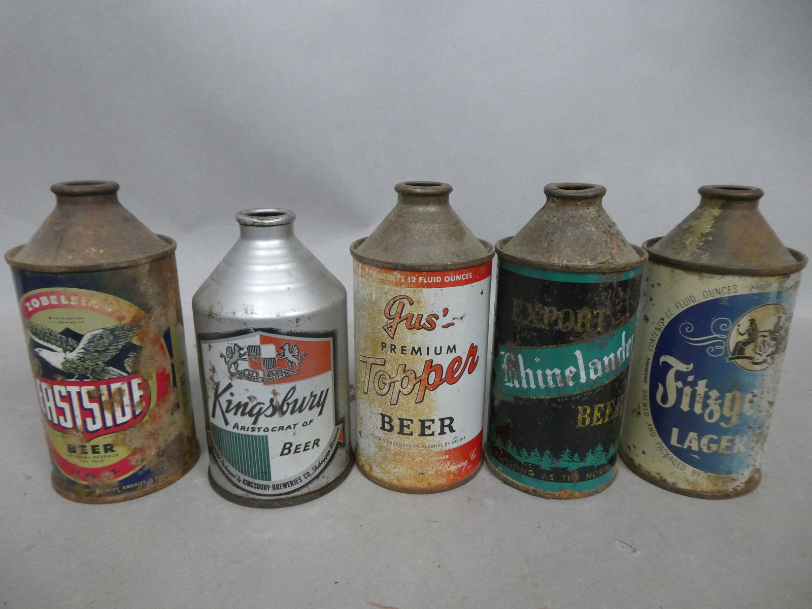 Lot 5 Cone Top Beer Cans Fitzgerald Rhinelander Topper Kingsbury & Eastside (1 of 7)