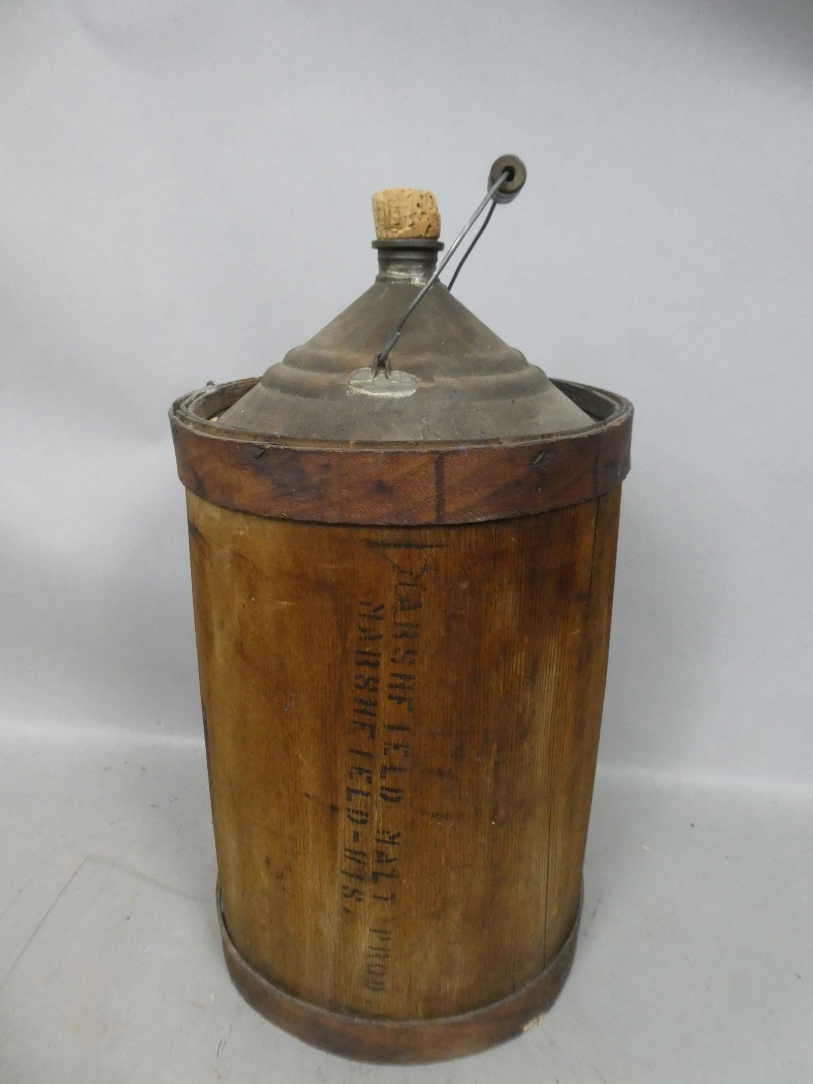 Antique Marshall Fields Malt Product Wood Wrapped Metal Jug: Antique Marshall Fields Malt Product Wood Wrapped Metal Jug. Measurements in inches: 21 high x 11 diameter Condition:Normal wear with age and use Shipping:We offer in-house shipping. Item(s) will be p