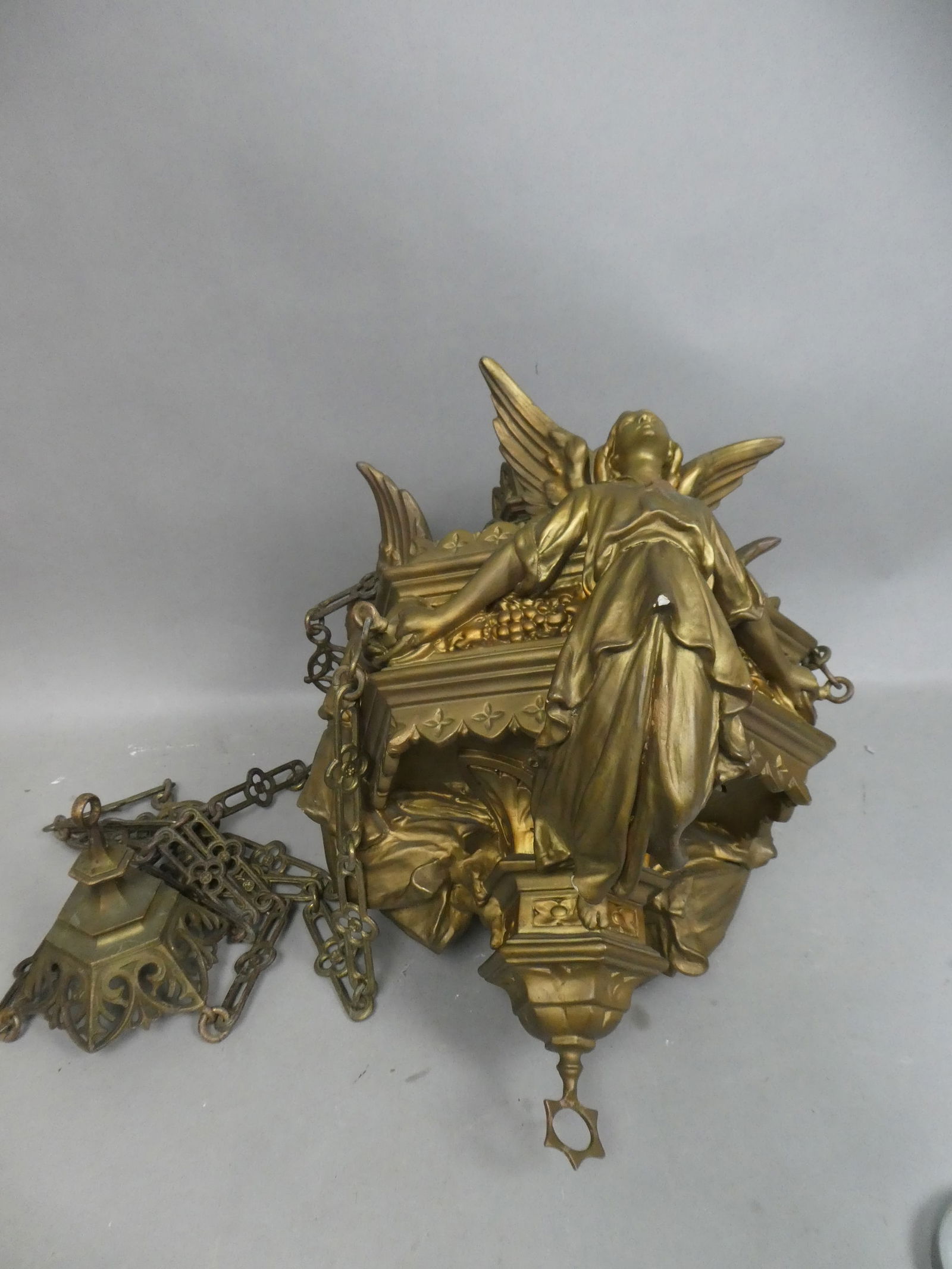 Vintage Italian Renaissance Church Plaster & Cast Iron Ceiling Fixture 3 Angels (1 of 10)