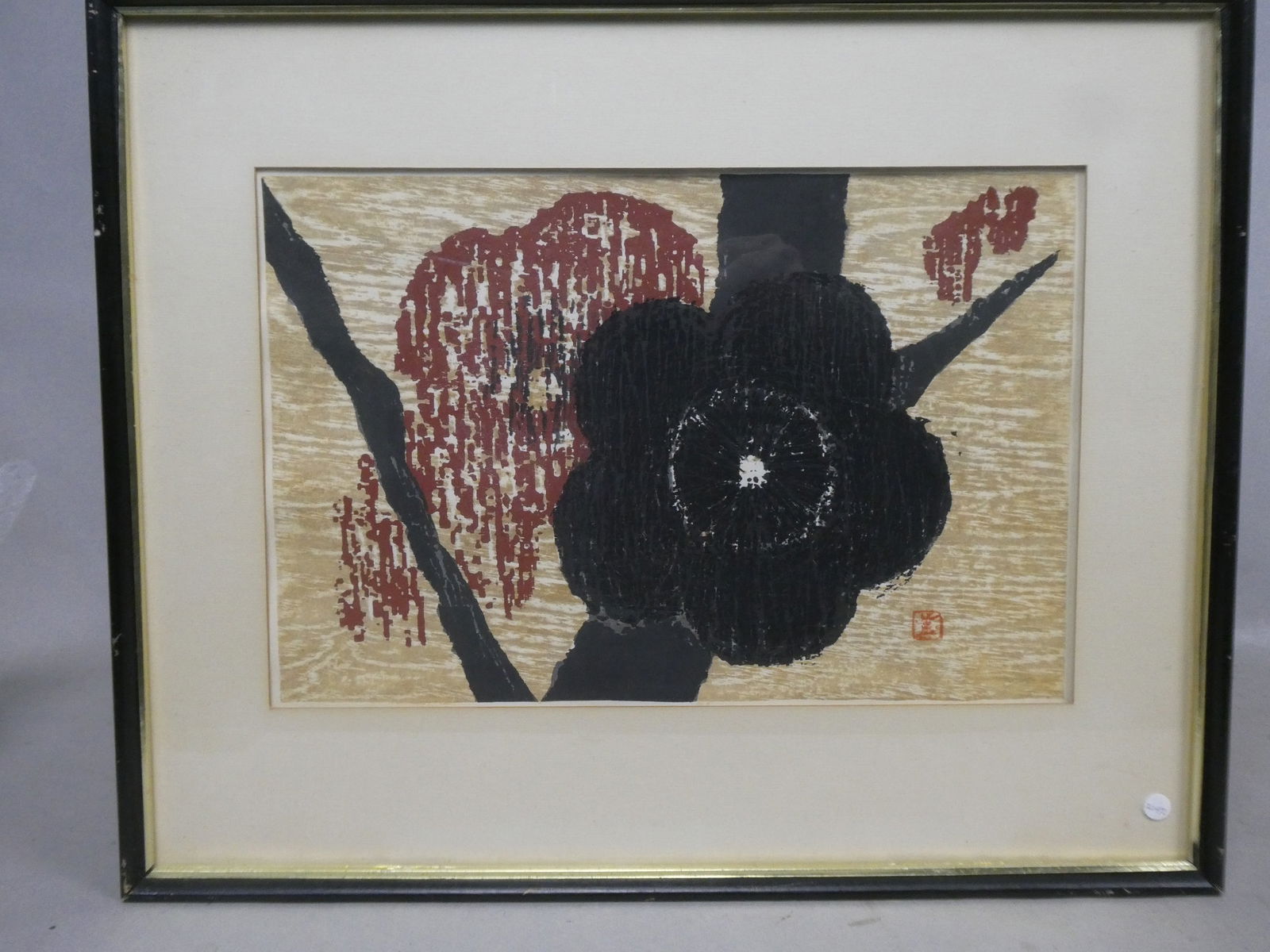 Mid-century Kaoru Kawano Japanese Woodblock Print Black Plum: Mid-century Kaoru Kawano Japanese Woodblock Print Black Plum. Framed under glass. Measurements in inches: 17 x 21, image: 10 x 15 Condition:Good with no problems Shipping:We offer in-house shipping. I