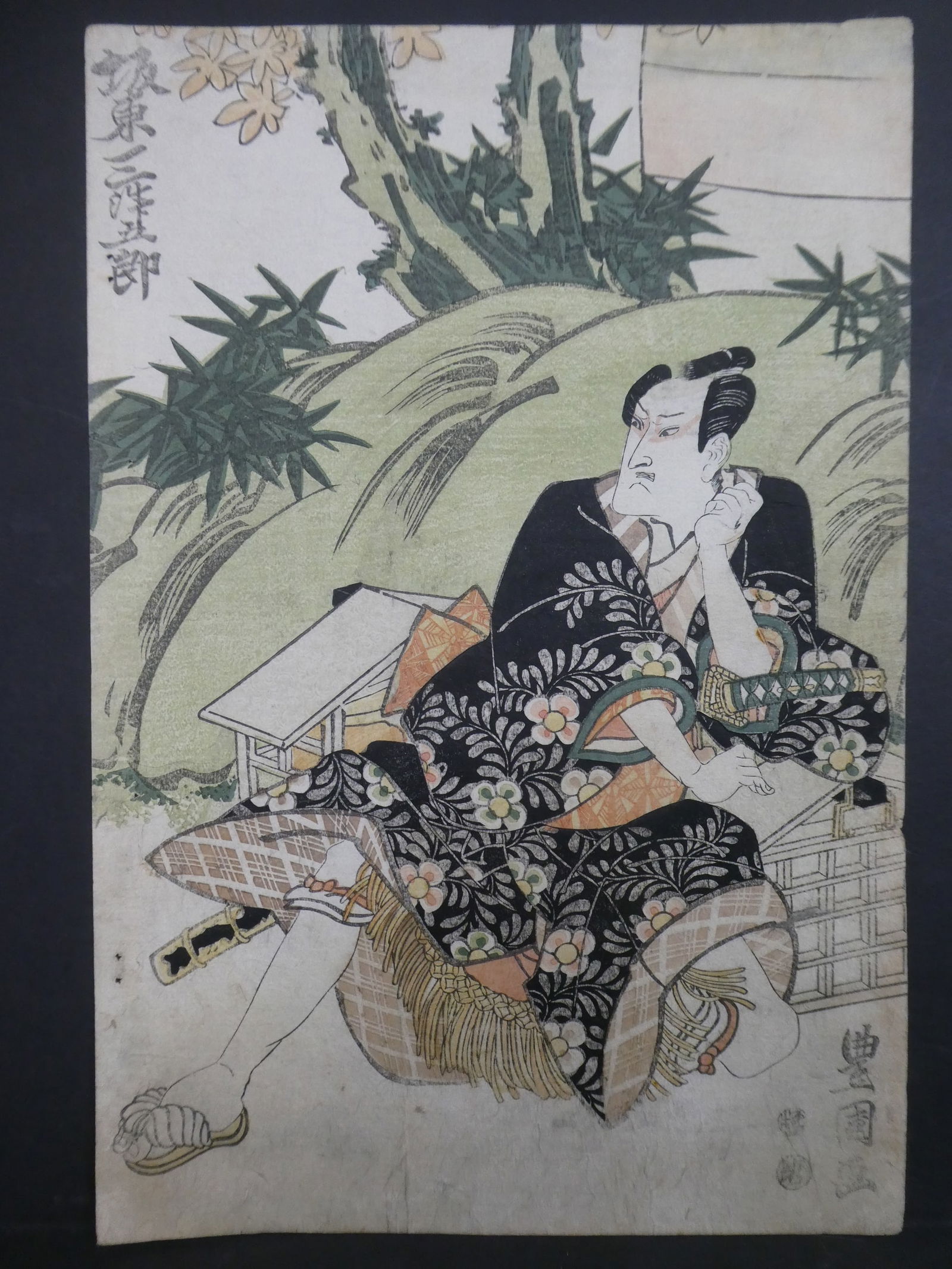 Original 19th Century Utagawa Toyokuni I Japanese Woodblock Print Seated Samurai (1 of 10)