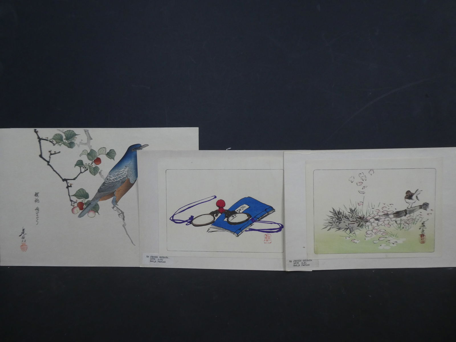 Original 19th Century Shibata Zeshin Japanese Woodblock Print Lot 2 Misc: Original 19th Century Shibata Zeshin Japanese Woodblock Print Lot 2 Misc. Unframed.. Measurements in inches: 7 1/2 x 10 to 11 x 15 1/2 Condition:Has toning, glued on paper Shipping:We offer in-house s