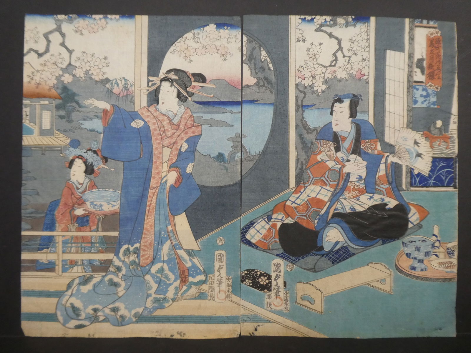 Original 19th Century Utagawa Kunisada II Japanese Woodblock Print Interior Scene Diptych (1 of 10)