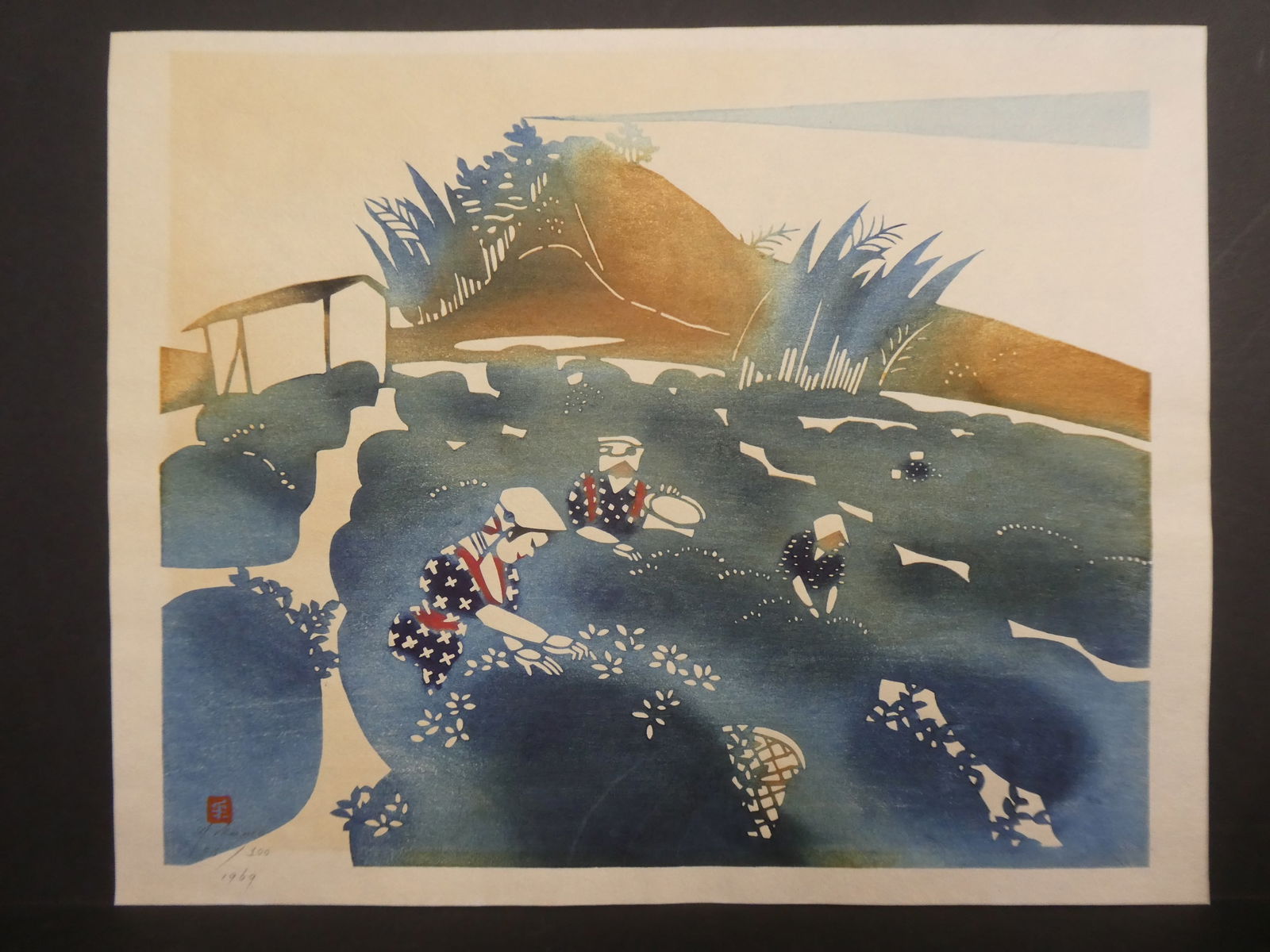 1969  Mikumo Japanese Woodblock Print Working in Field (1 of 9)