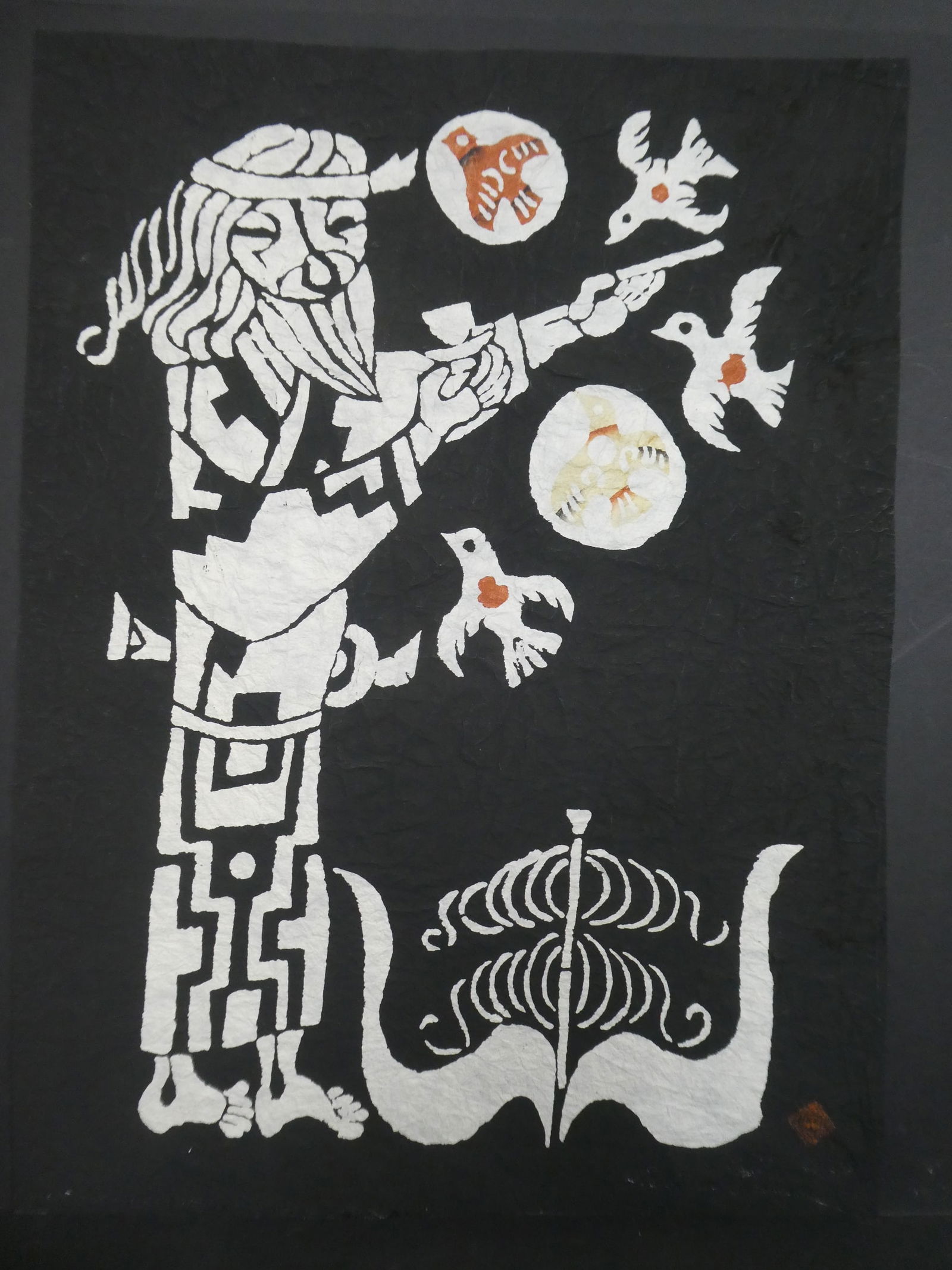 1970 Okamura Japanese Woodblock Print Old Man & Birds (1 of 11)