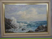 Signed Large Sailboat in Ocean Oil Painting