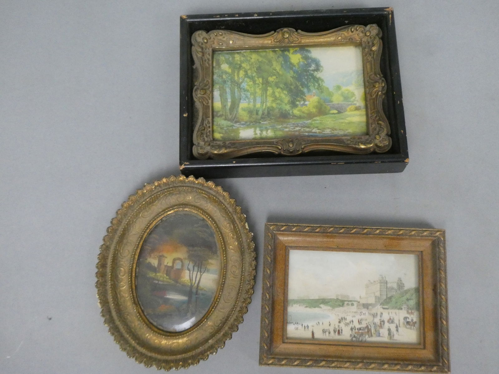 Lot 3 Antique Small Prints & Paintings in Ornate Frames (1 of 9)