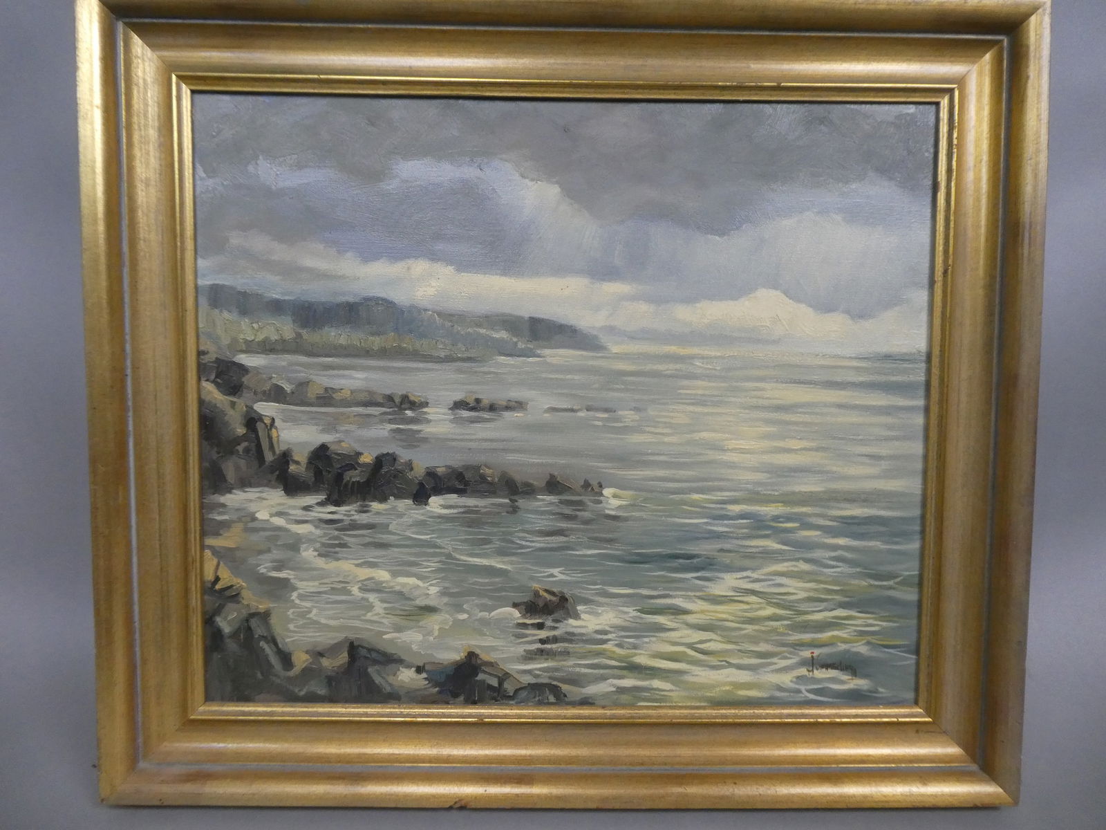 Signed J Summerling Shoreline Oceanscape Oil Painting (1 of 15)
